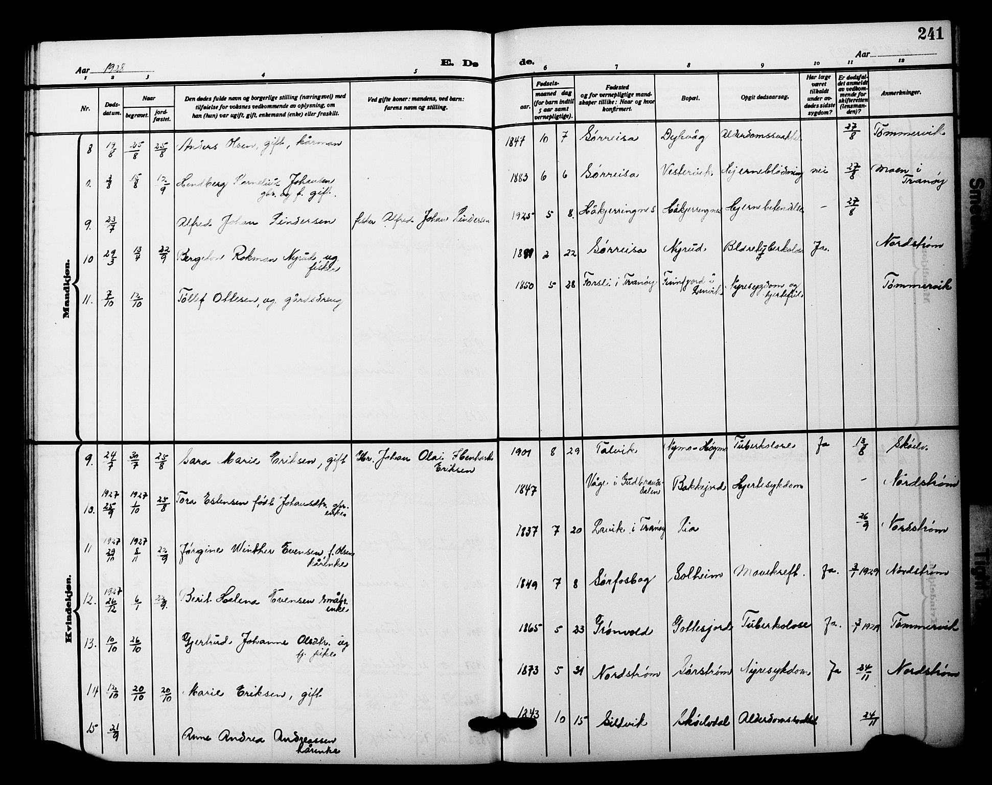 Tranøy sokneprestkontor, SATØ/S-1313/I/Ia/Iab/L0023klokker: Parish register (copy) no. 23, 1913-1928, p. 241