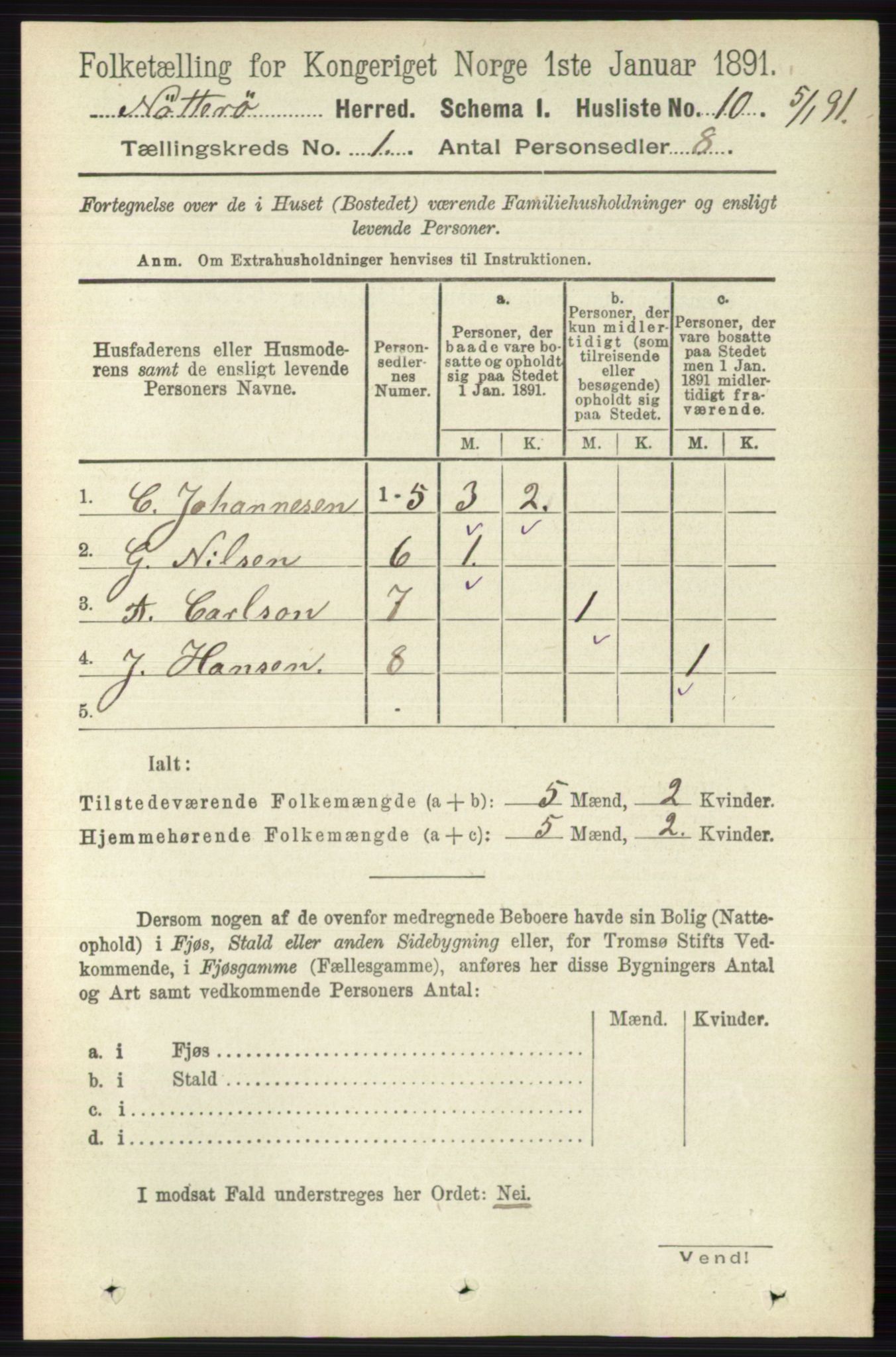 RA, 1891 census for 0722 Nøtterøy, 1891, p. 43