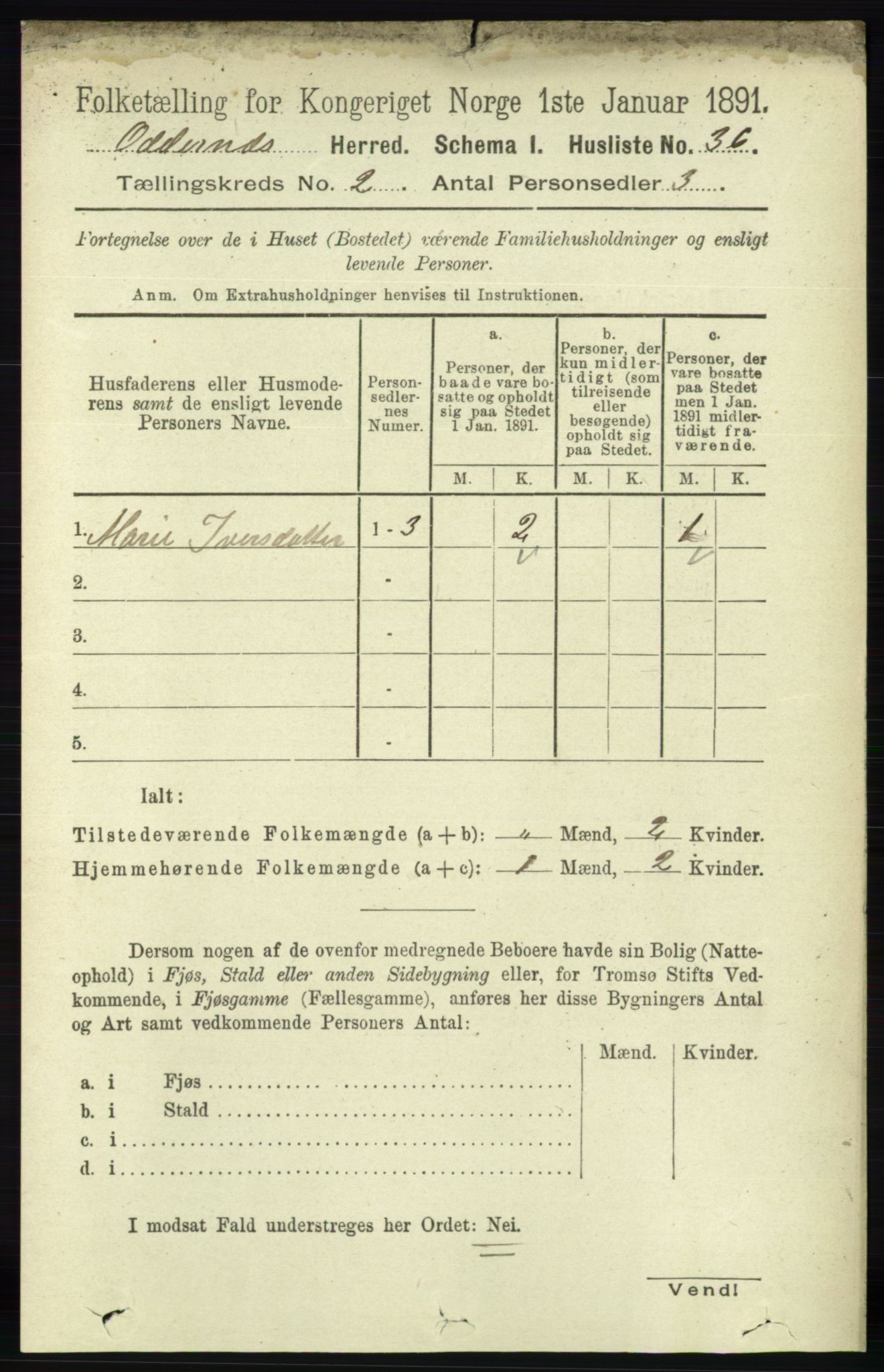 RA, 1891 census for 1012 Oddernes, 1891, p. 558