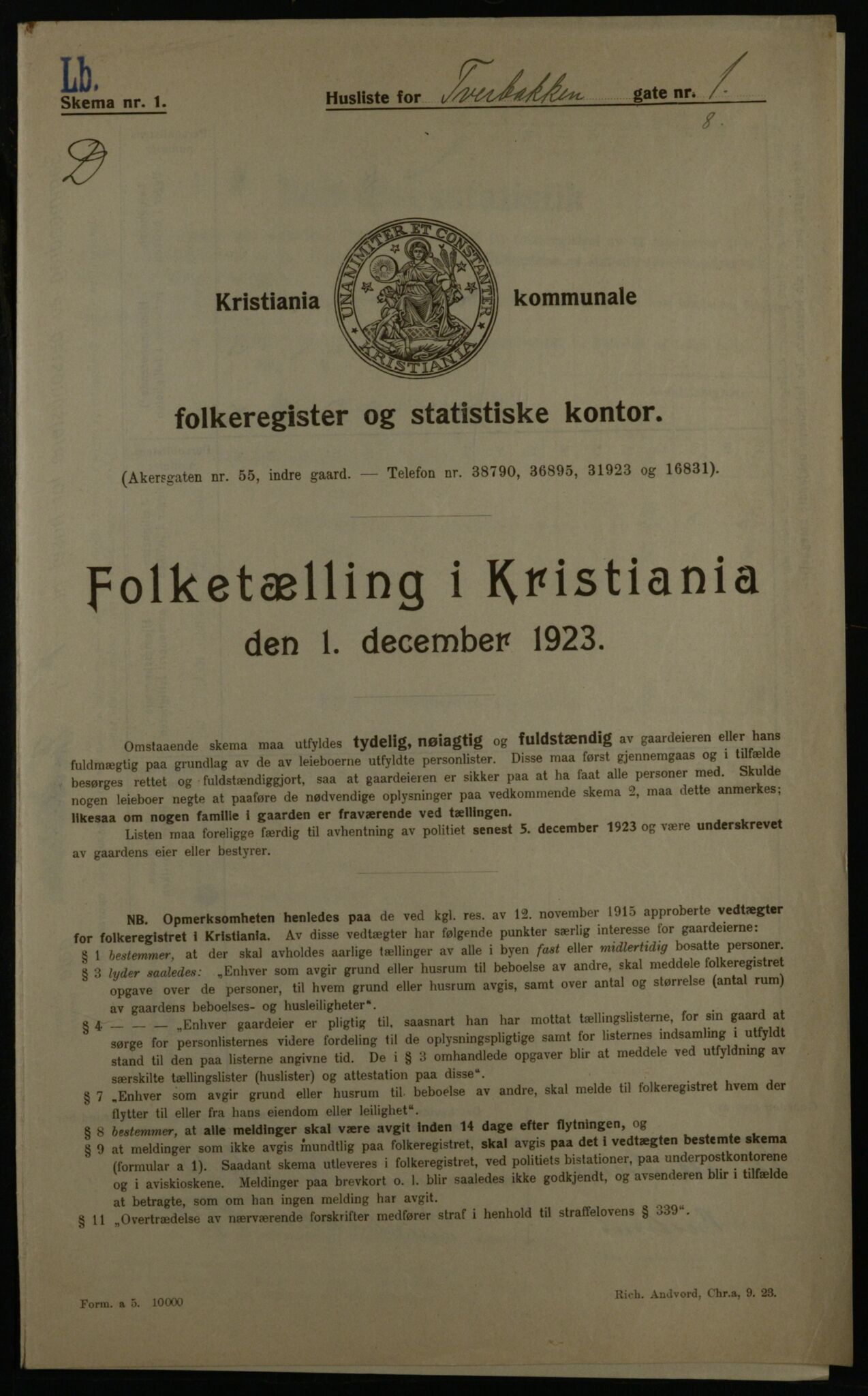 OBA, Municipal Census 1923 for Kristiania, 1923, p. 129437