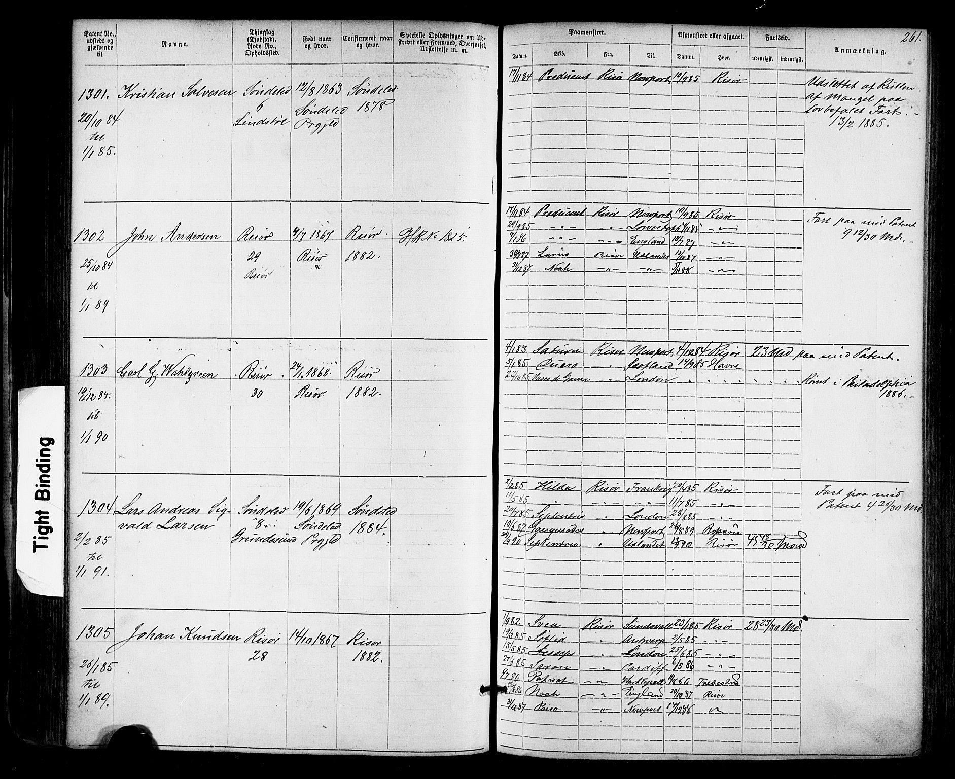 Risør mønstringskrets, AV/SAK-2031-0010/F/Fa/L0003: Annotasjonsrulle nr 1-1913 med register, T-7, 1863-1899, p. 199