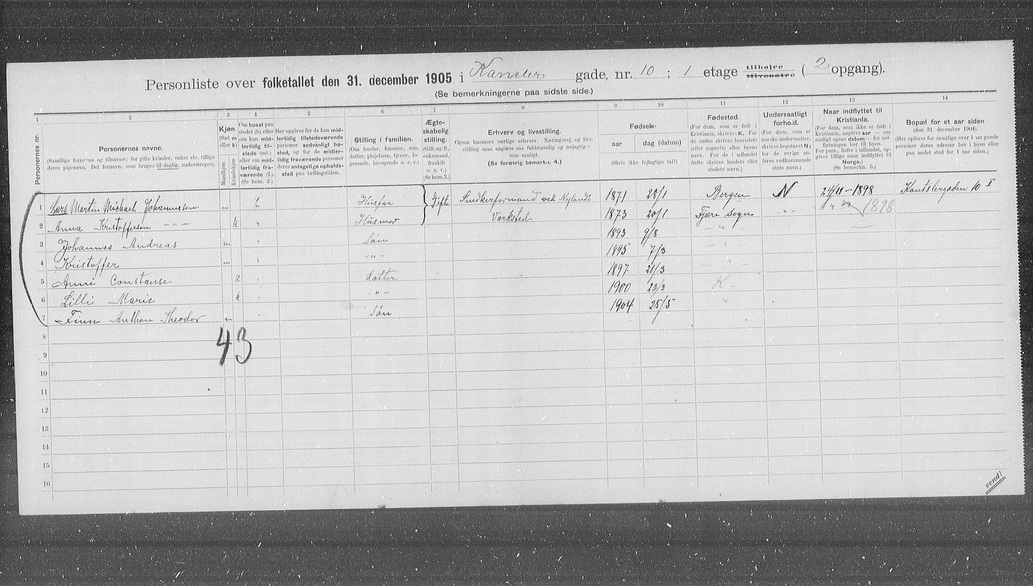 OBA, Municipal Census 1905 for Kristiania, 1905, p. 25255