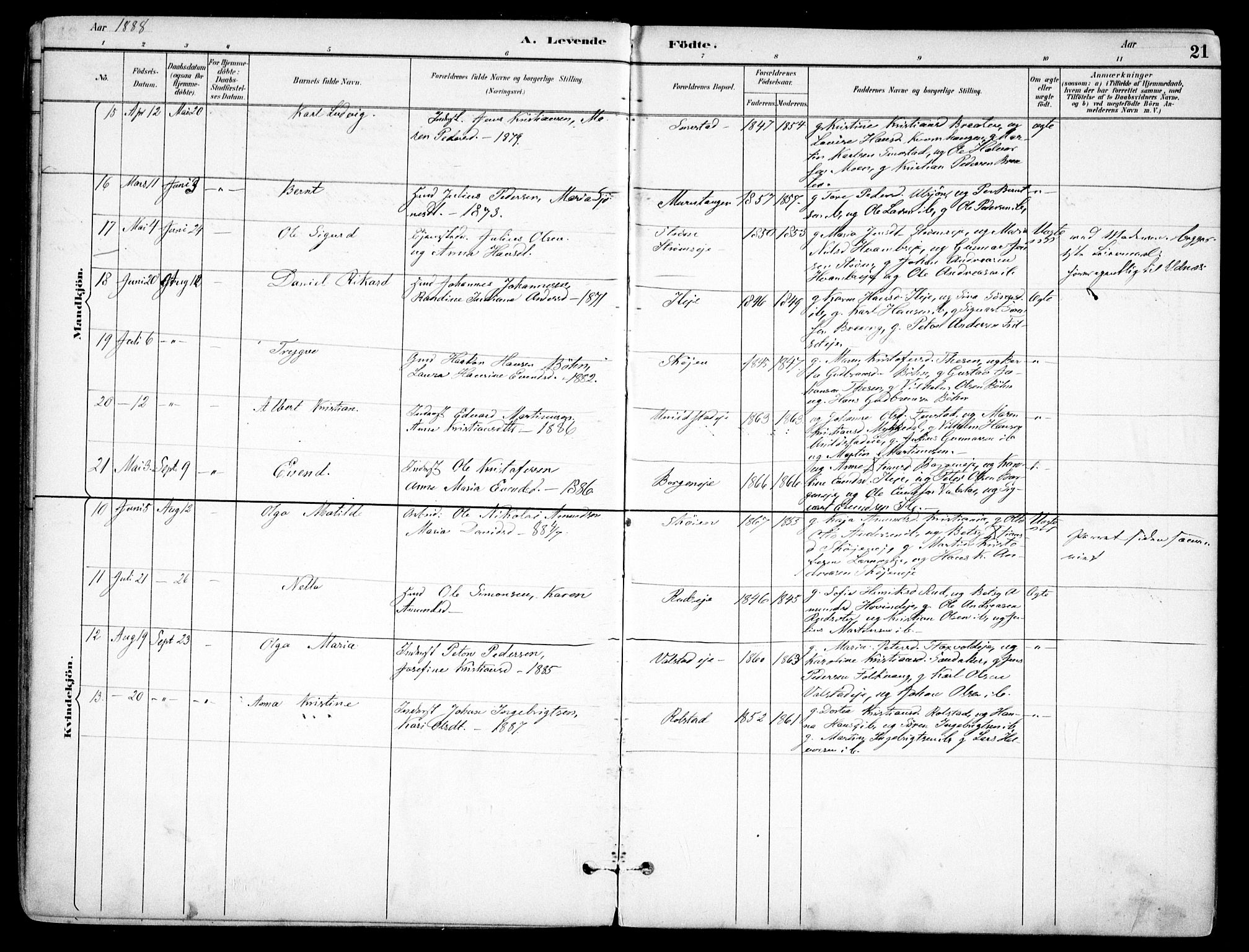 Nes prestekontor Kirkebøker, AV/SAO-A-10410/F/Fb/L0002: Parish register (official) no. II 2, 1883-1918, p. 21