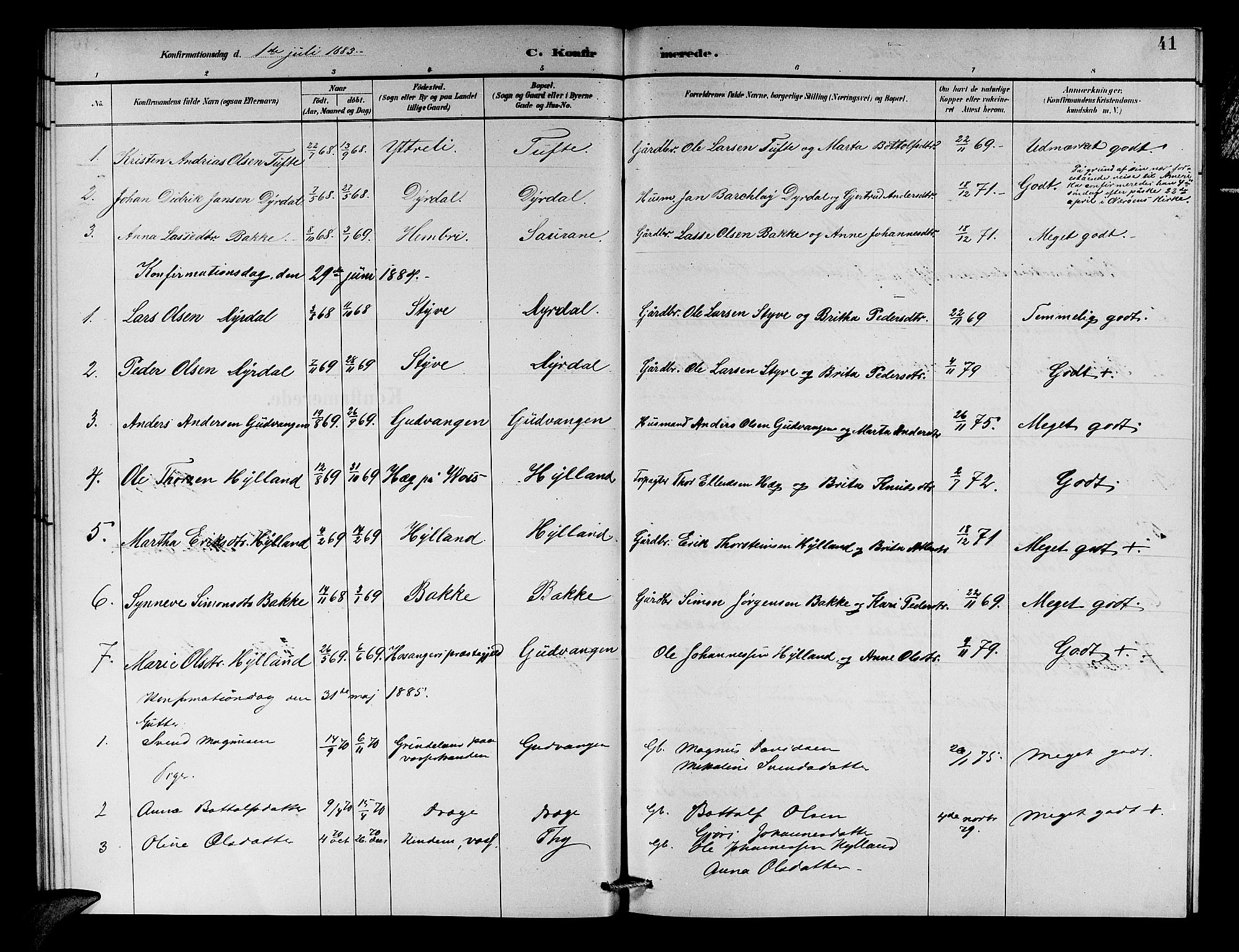 Aurland sokneprestembete, SAB/A-99937/H/Hb/Hbc/L0002: Parish register (copy) no. C 2, 1883-1900, p. 41