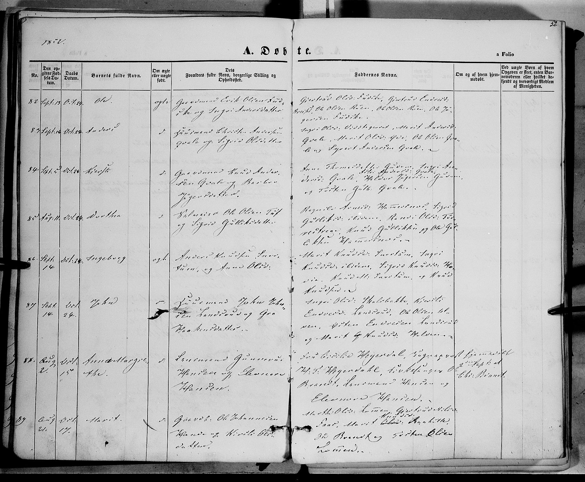 Vestre Slidre prestekontor, AV/SAH-PREST-136/H/Ha/Haa/L0001: Parish register (official) no. 1, 1844-1855, p. 52