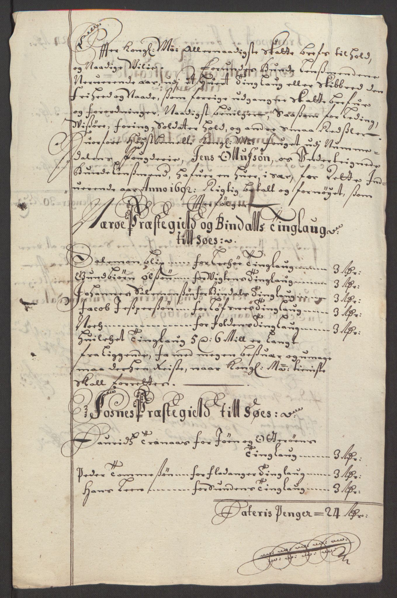 Rentekammeret inntil 1814, Reviderte regnskaper, Fogderegnskap, AV/RA-EA-4092/R64/L4424: Fogderegnskap Namdal, 1692-1695, p. 142