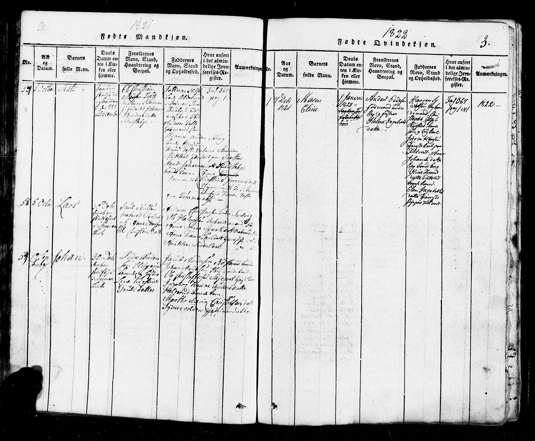 Hurum kirkebøker, AV/SAKO-A-229/G/Ga/L0001: Parish register (copy) no. I 1, 1816-1826, p. 83