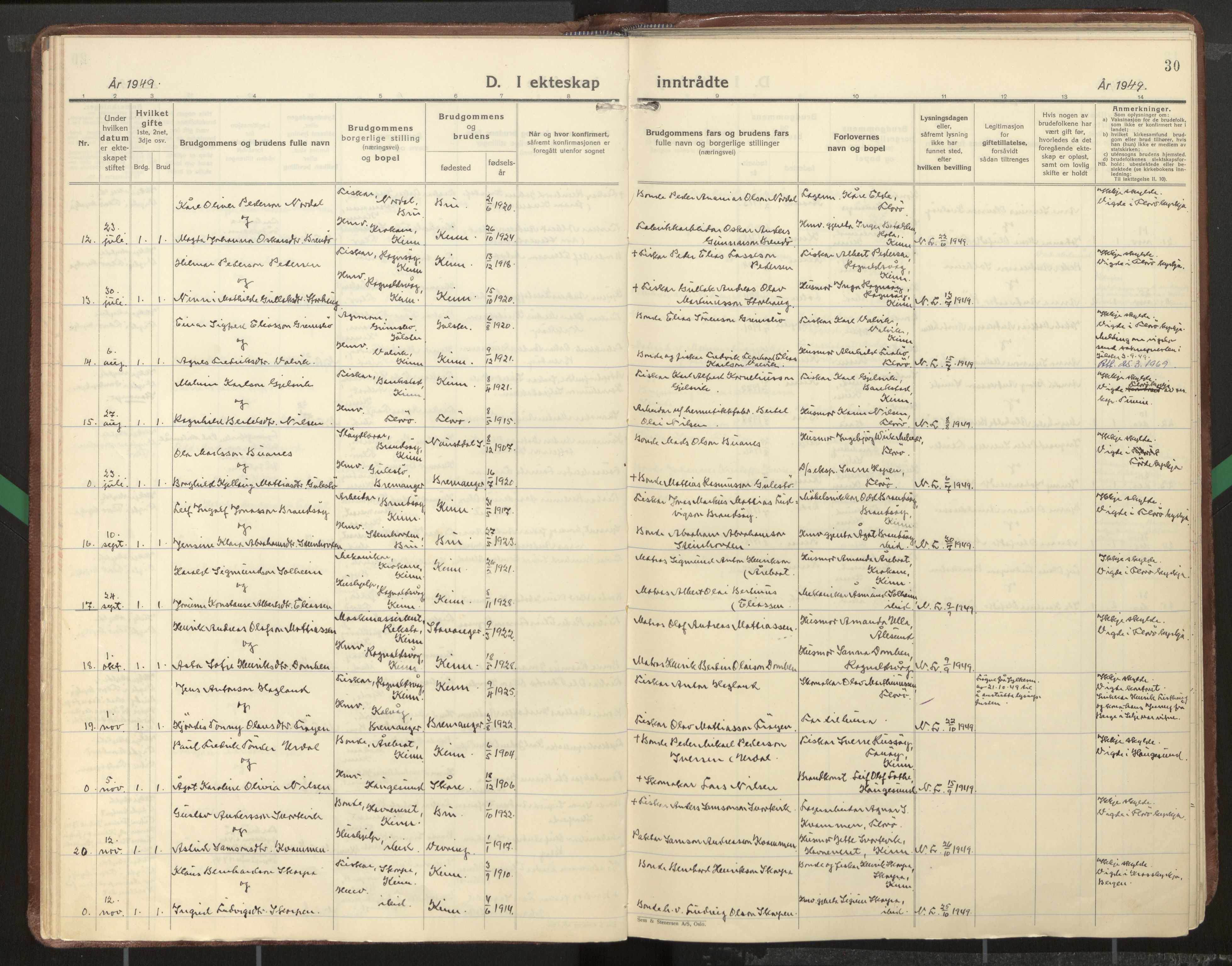 Kinn sokneprestembete, AV/SAB-A-80801/H/Haa/Haab/L0012: Parish register (official) no. B 12, 1937-1968, p. 30