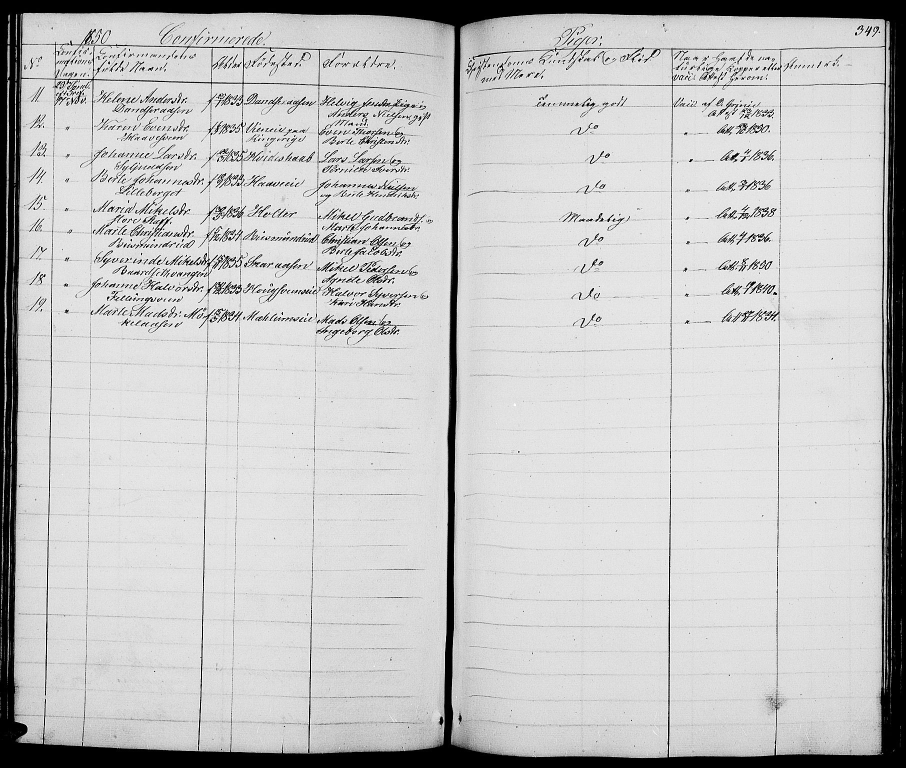 Ringsaker prestekontor, AV/SAH-PREST-014/L/La/L0005: Parish register (copy) no. 5, 1839-1850, p. 349