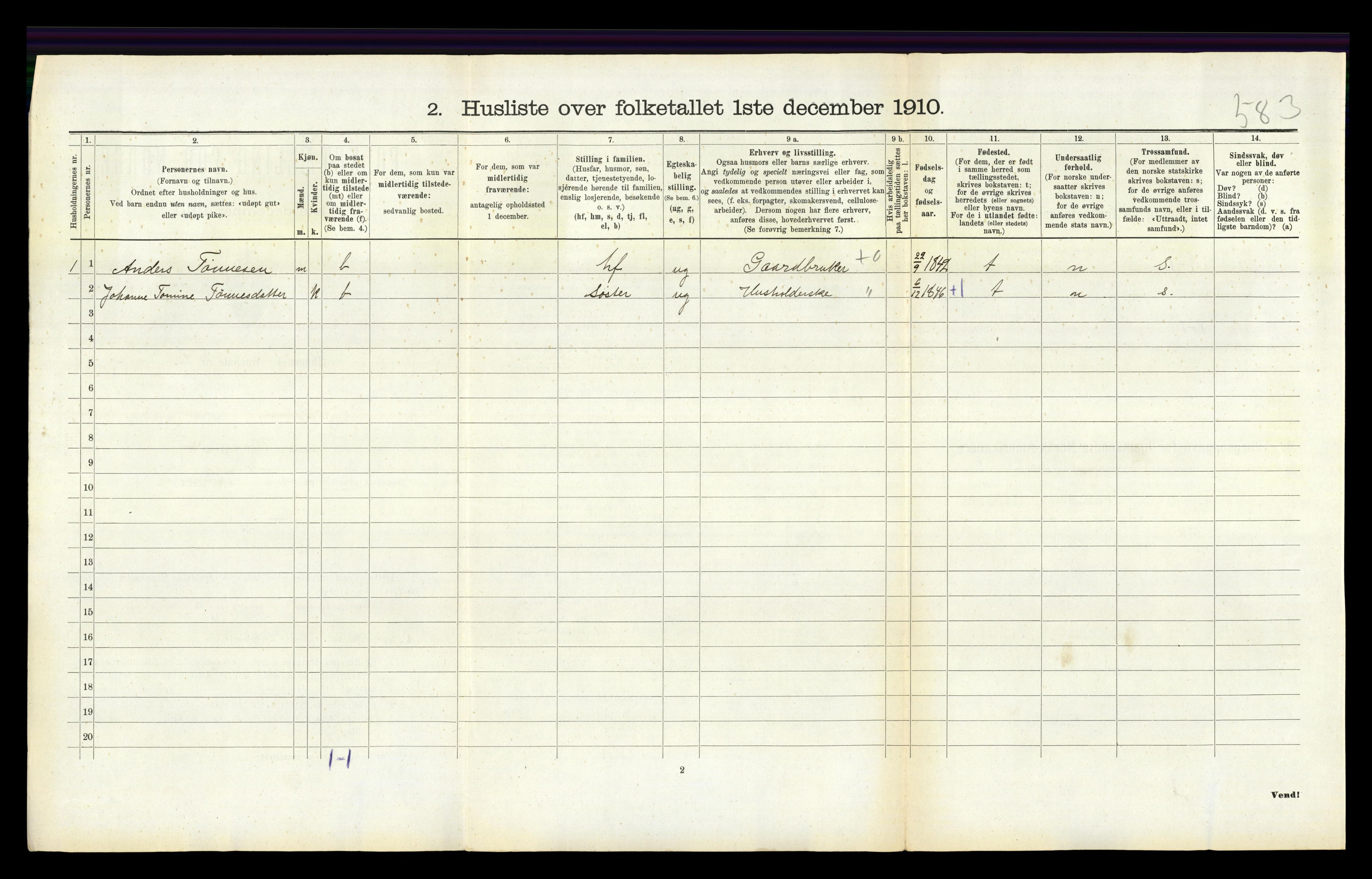 RA, 1910 census for Holum, 1910, p. 327