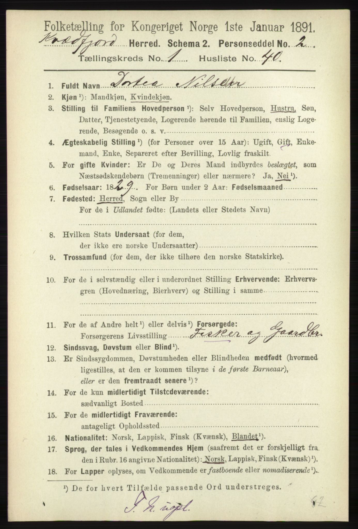 RA, 1891 census for 1911 Kvæfjord, 1891, p. 347