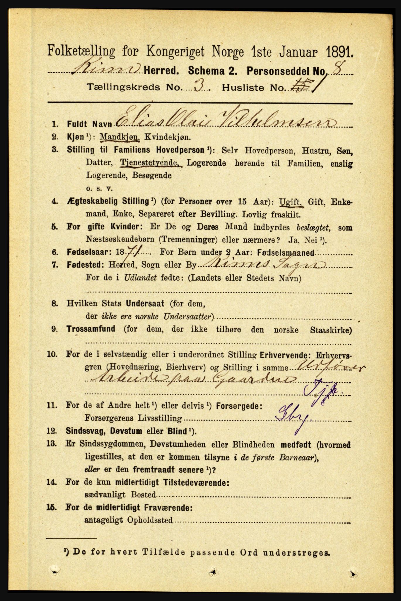 RA, 1891 census for 1437 Kinn, 1891, p. 940