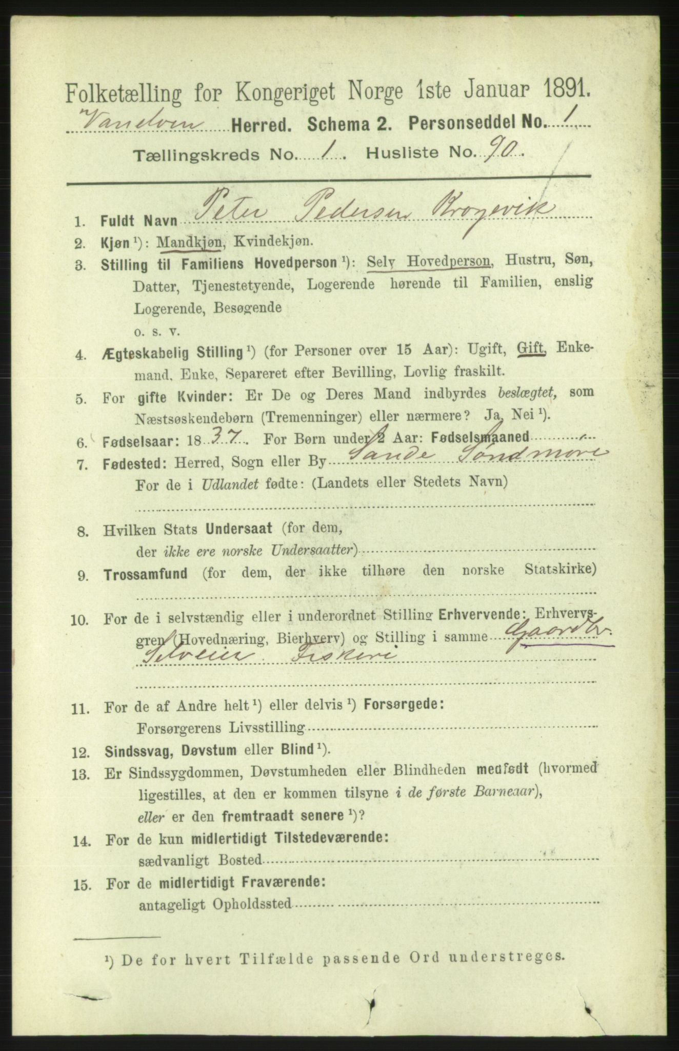 RA, 1891 census for 1511 Vanylven, 1891, p. 592