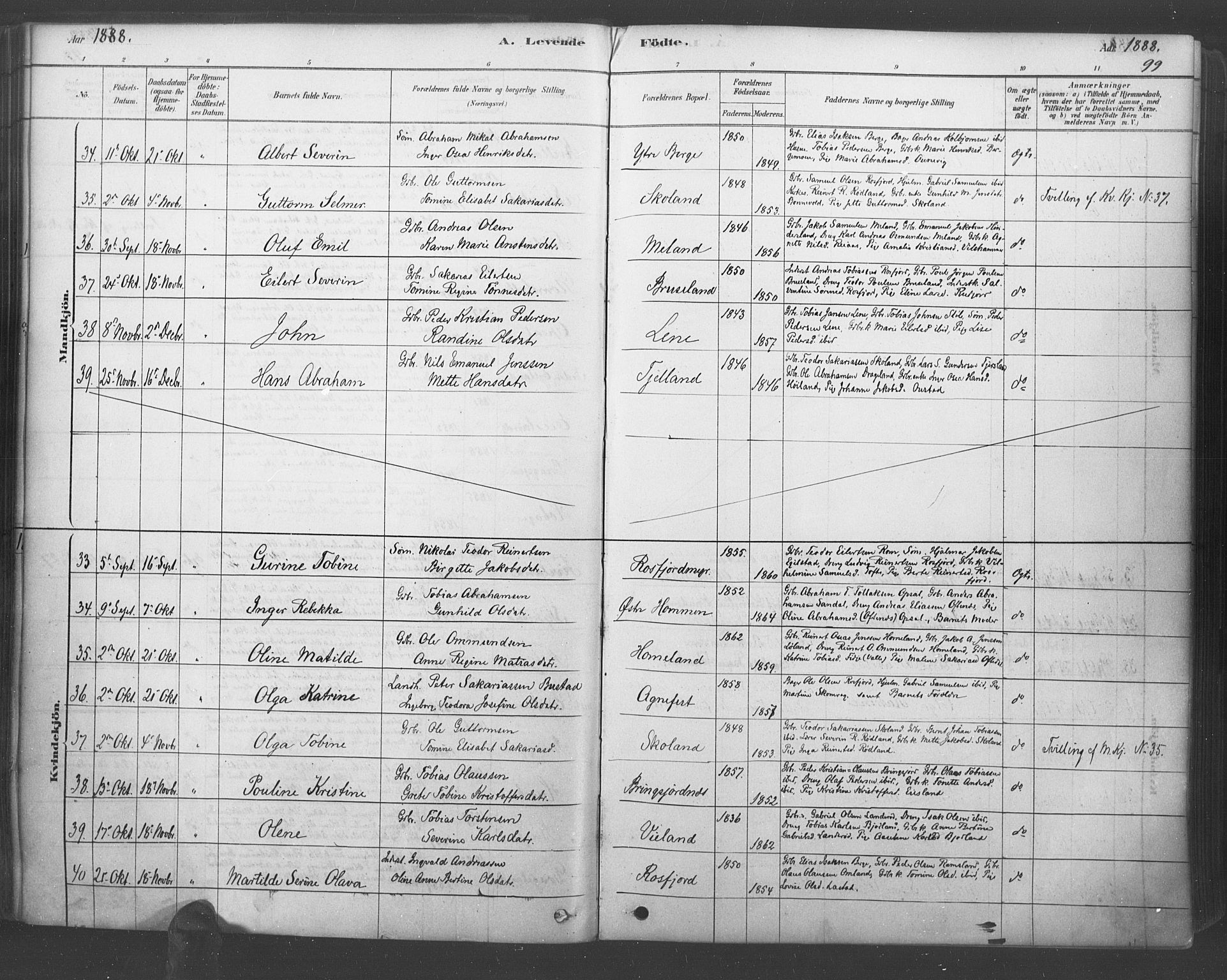 Lyngdal sokneprestkontor, AV/SAK-1111-0029/F/Fa/Fac/L0011: Parish register (official) no. A 11, 1878-1893, p. 99