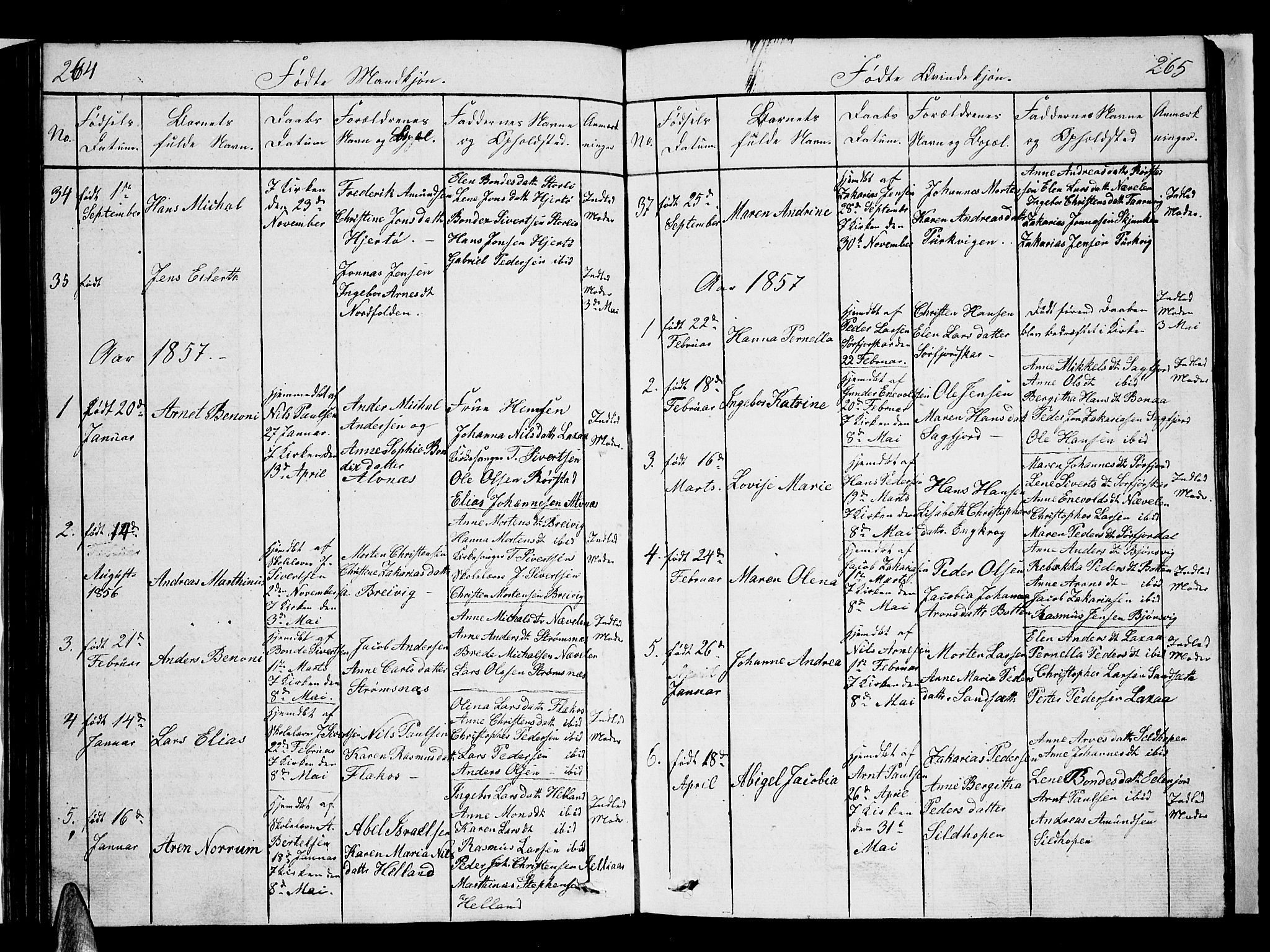 Ministerialprotokoller, klokkerbøker og fødselsregistre - Nordland, AV/SAT-A-1459/853/L0773: Parish register (copy) no. 853C01, 1821-1859, p. 264-265