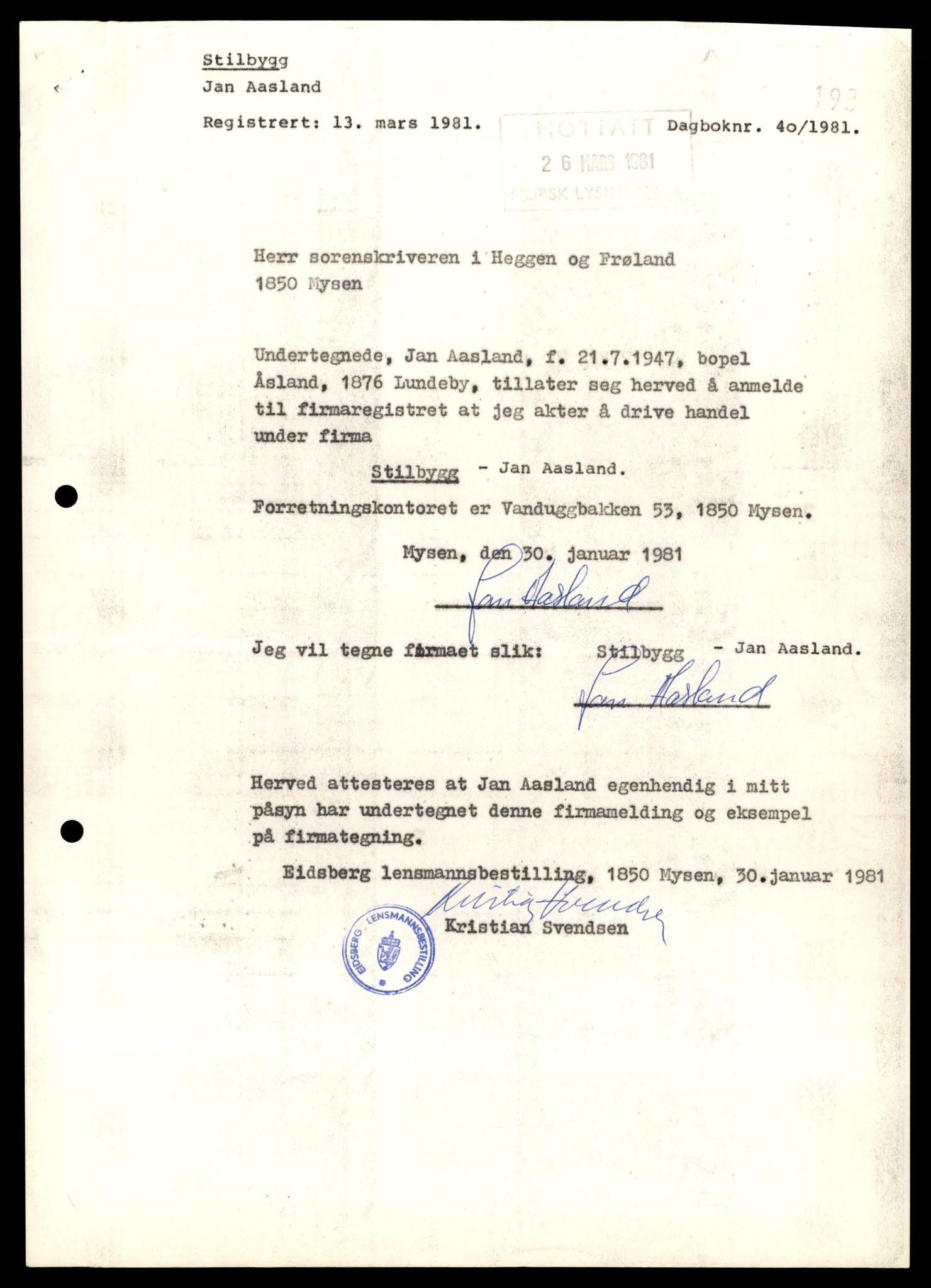 Heggen og Frøland tingrett, AV/SAT-A-10208/K/Kb/Kba/L0016: Enkeltmannsforetak, aksjeselskap og andelslag, 40-169/1981, 1981