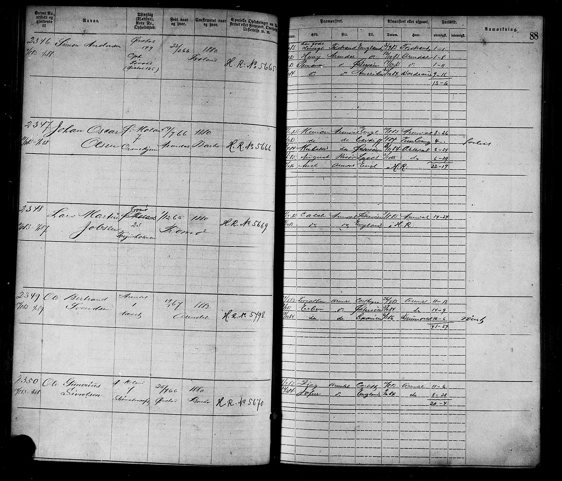 Arendal mønstringskrets, SAK/2031-0012/F/Fa/L0003: Annotasjonsrulle nr 1911-3827 med register, S-3, 1880-1892, p. 117