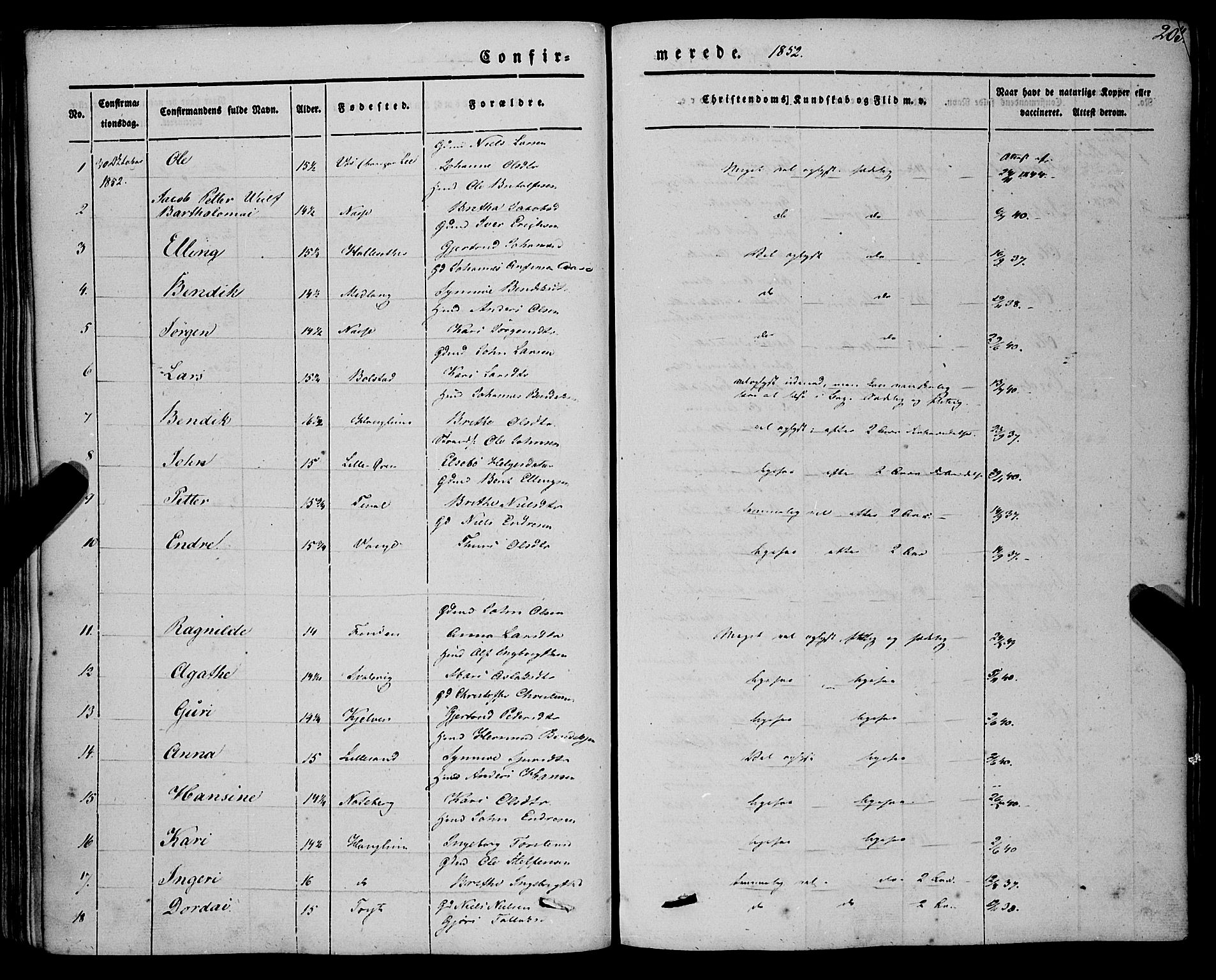 Vik sokneprestembete, SAB/A-81501: Parish register (official) no. A 8, 1846-1865, p. 203