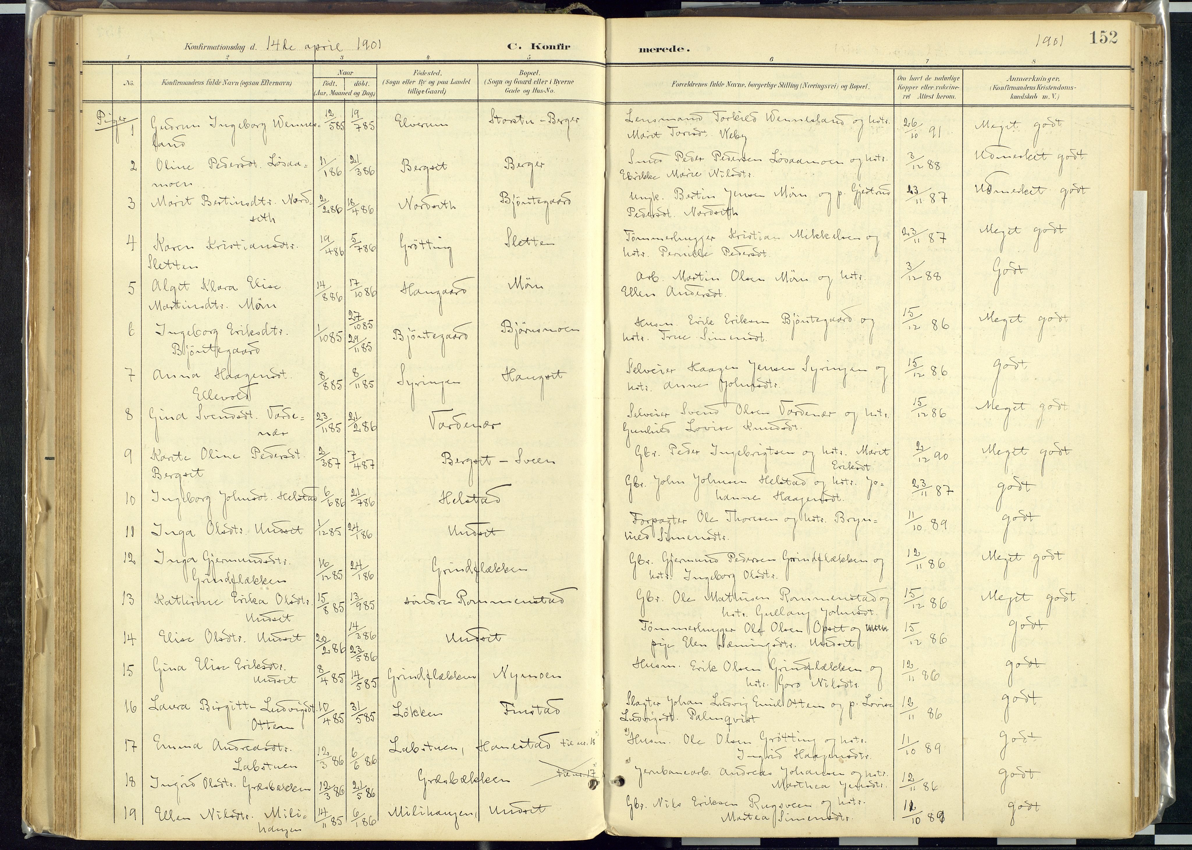 Rendalen prestekontor, SAH/PREST-054/H/Ha/Haa/L0012: Parish register (official) no. 12, 1901-1928, p. 152