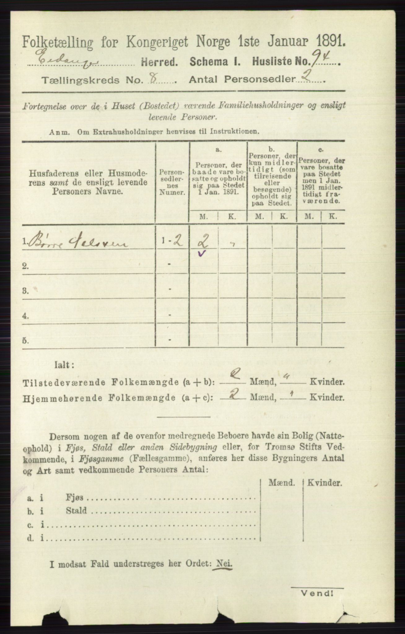 RA, 1891 census for 0813 Eidanger, 1891, p. 2979