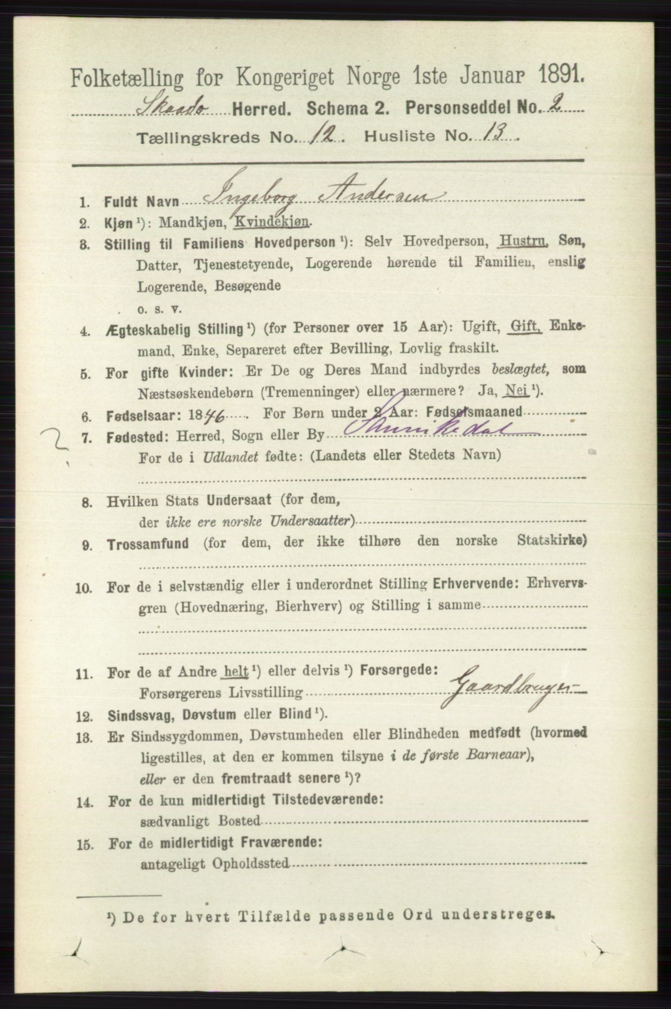 RA, 1891 census for 0815 Skåtøy, 1891, p. 4367