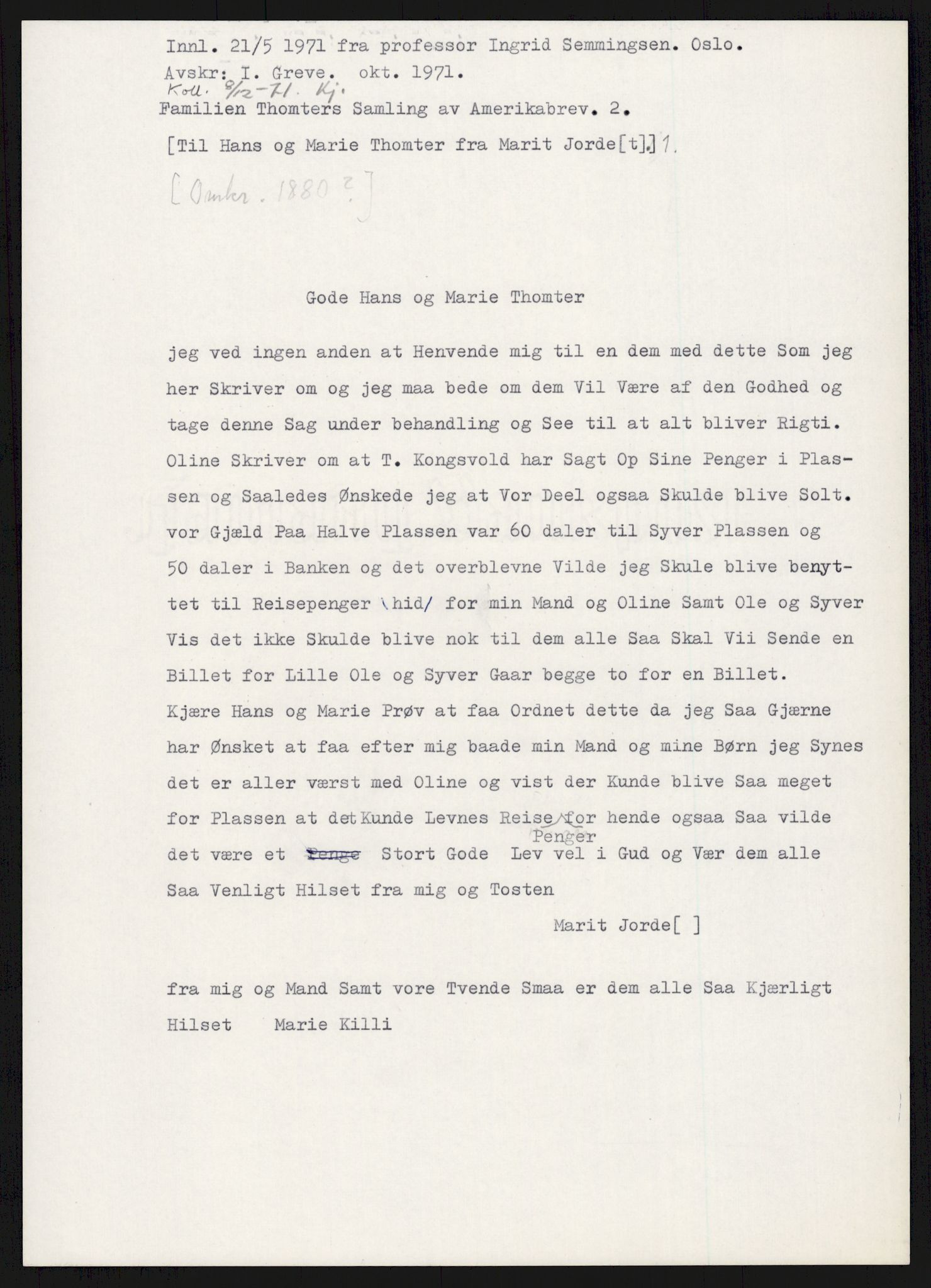 Samlinger til kildeutgivelse, Amerikabrevene, AV/RA-EA-4057/F/L0015: Innlån fra Oppland: Sæteren - Vigerust, 1838-1914, p. 277