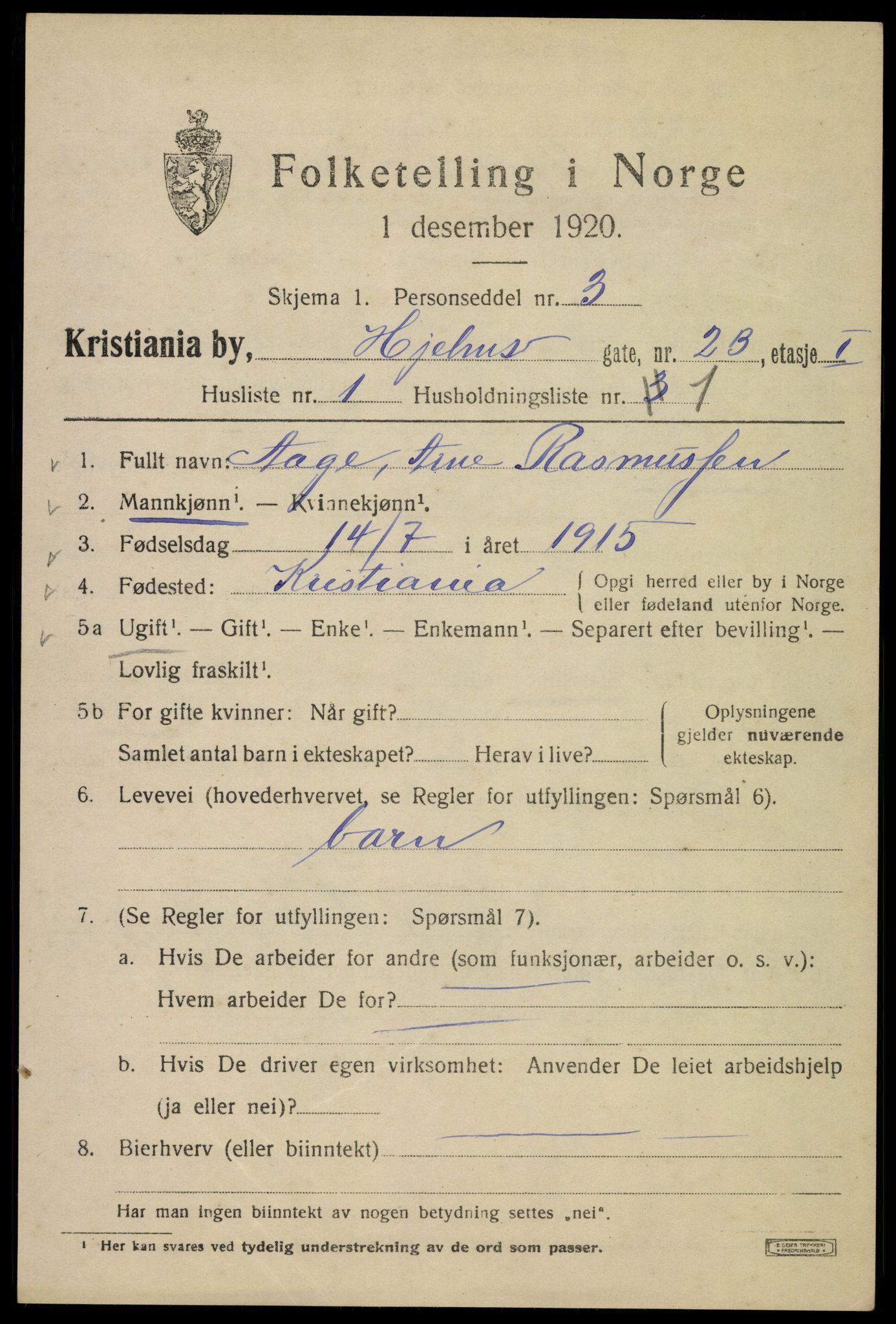 SAO, 1920 census for Kristiania, 1920, p. 294031