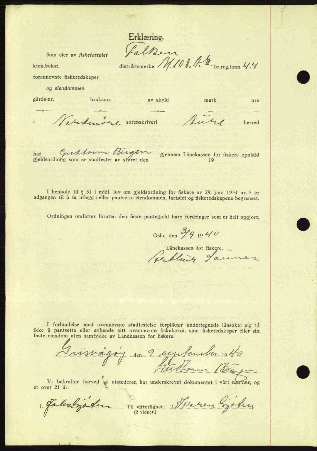 Nordmøre sorenskriveri, AV/SAT-A-4132/1/2/2Ca: Mortgage book no. B87, 1940-1941, Diary no: : 1485/1940