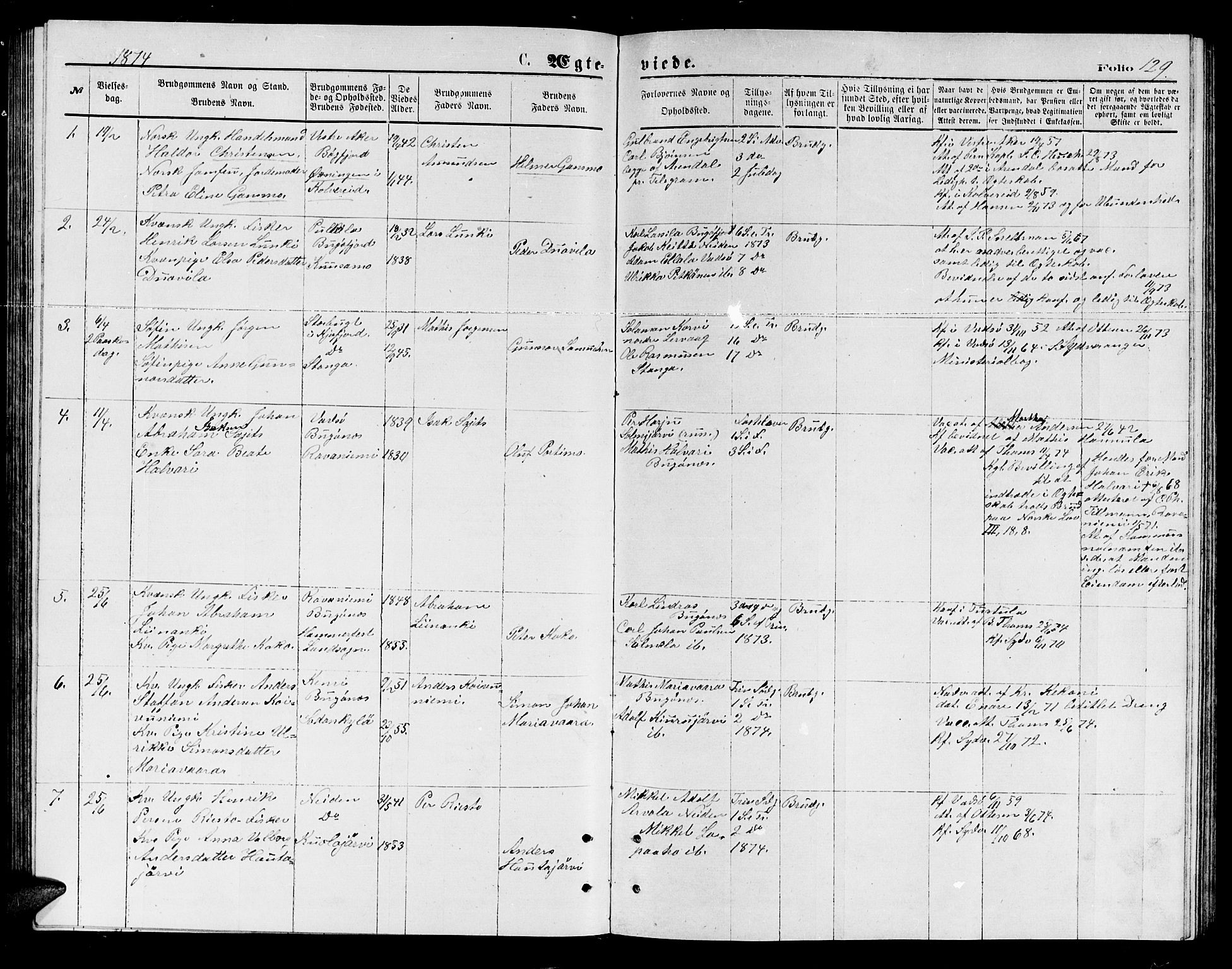 Sør-Varanger sokneprestkontor, SATØ/S-1331/H/Hb/L0002klokker: Parish register (copy) no. 2, 1873-1877, p. 129