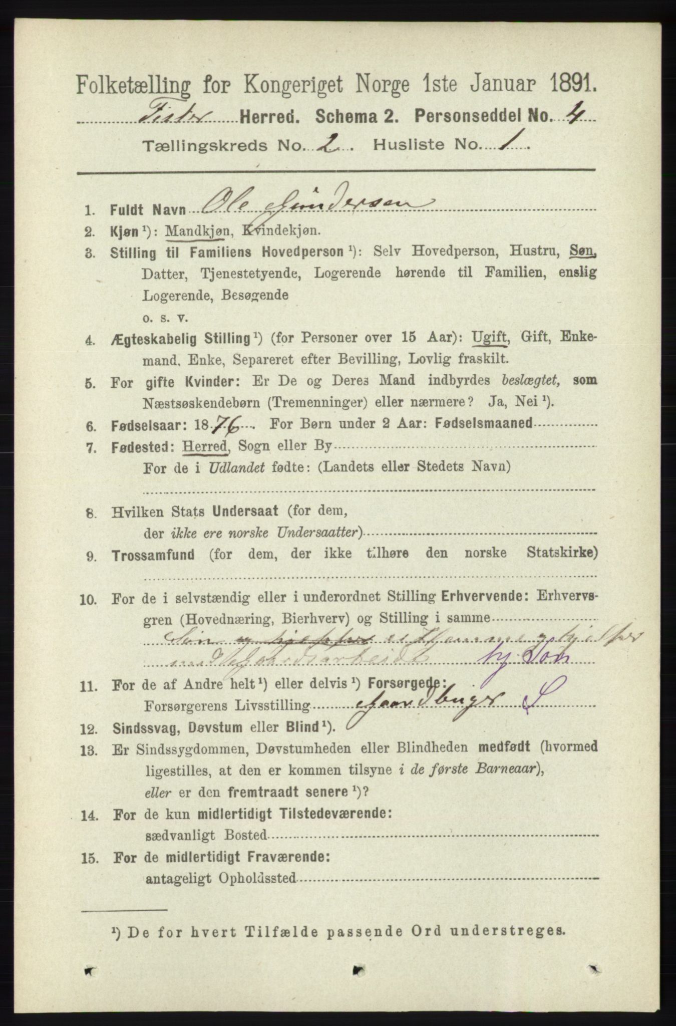 RA, 1891 census for 1132 Fister, 1891, p. 358