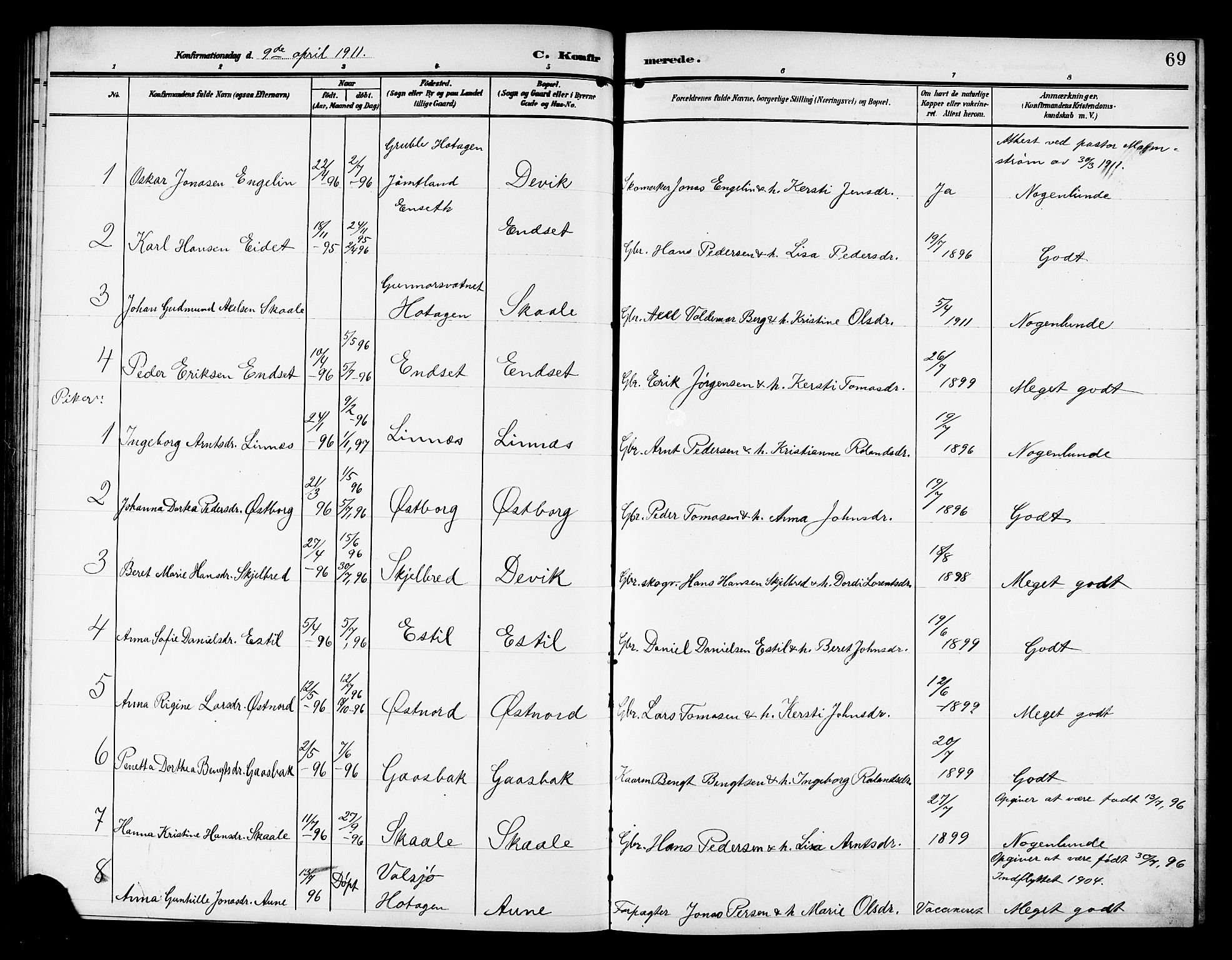 Ministerialprotokoller, klokkerbøker og fødselsregistre - Nord-Trøndelag, SAT/A-1458/757/L0506: Parish register (copy) no. 757C01, 1904-1922, p. 69