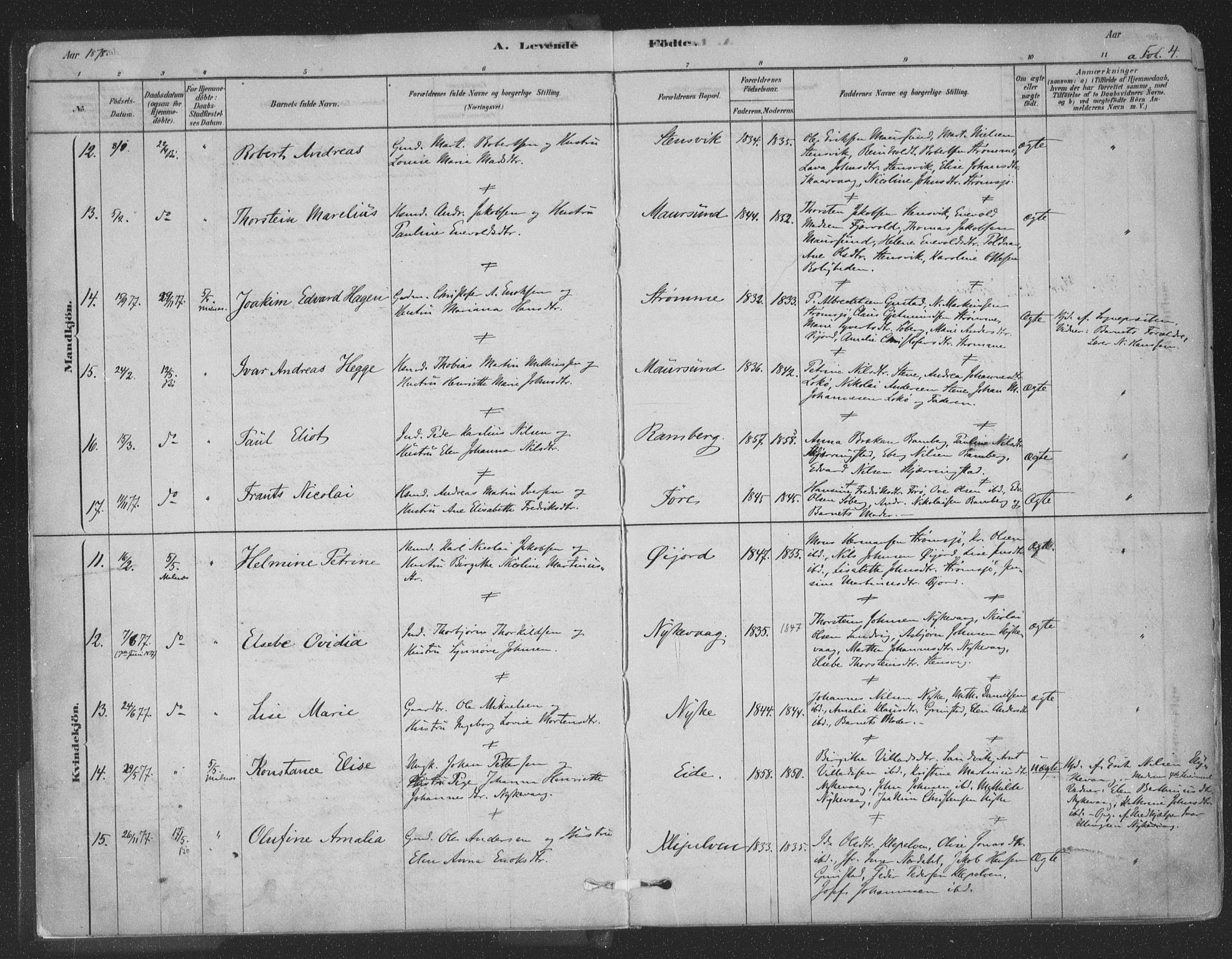 Ministerialprotokoller, klokkerbøker og fødselsregistre - Nordland, AV/SAT-A-1459/891/L1302: Parish register (official) no. 891A07, 1878-1895, p. 4