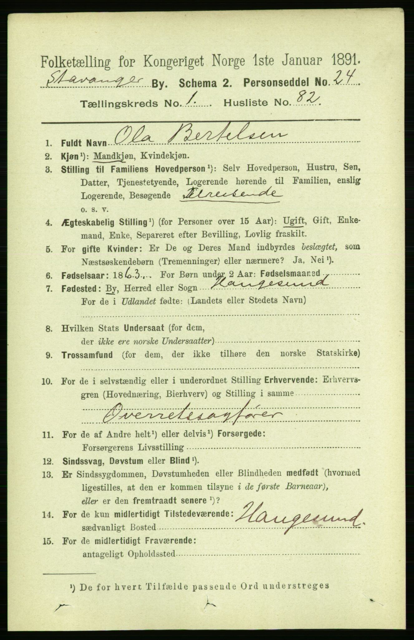 RA, 1891 census for 1103 Stavanger, 1891, p. 5917