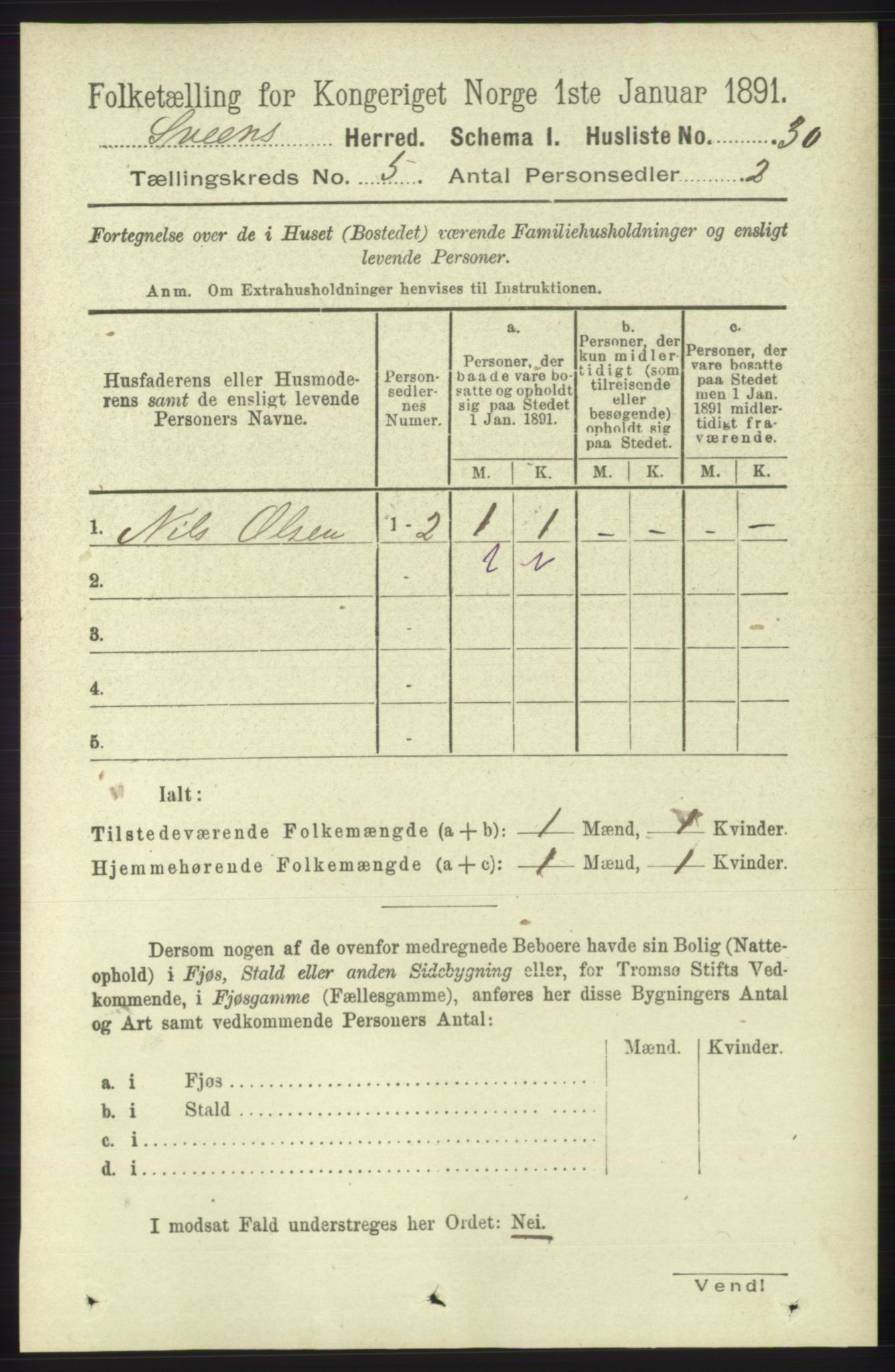 RA, 1891 census for 1216 Sveio, 1891, p. 1440