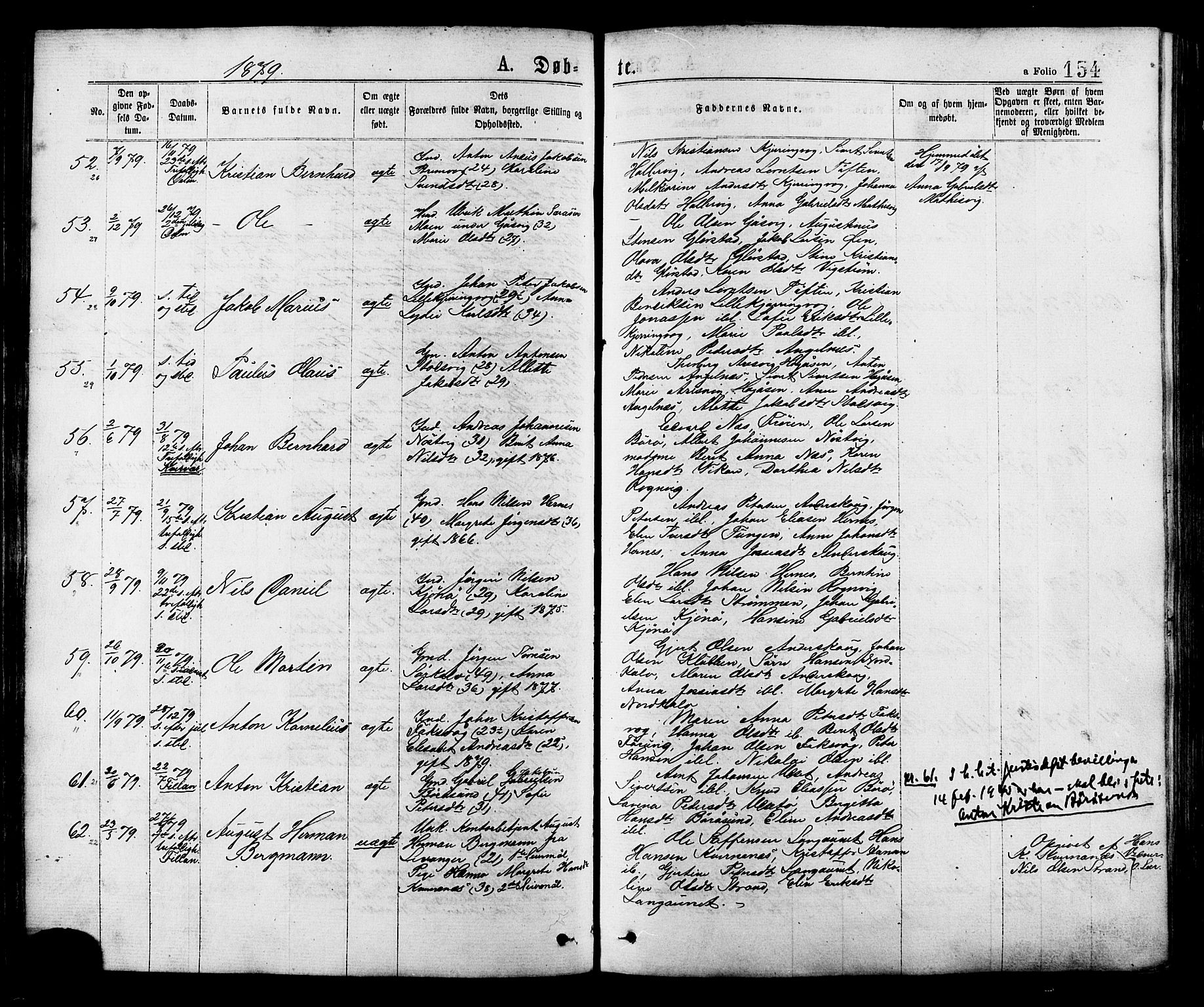 Ministerialprotokoller, klokkerbøker og fødselsregistre - Sør-Trøndelag, AV/SAT-A-1456/634/L0532: Parish register (official) no. 634A08, 1871-1881, p. 154