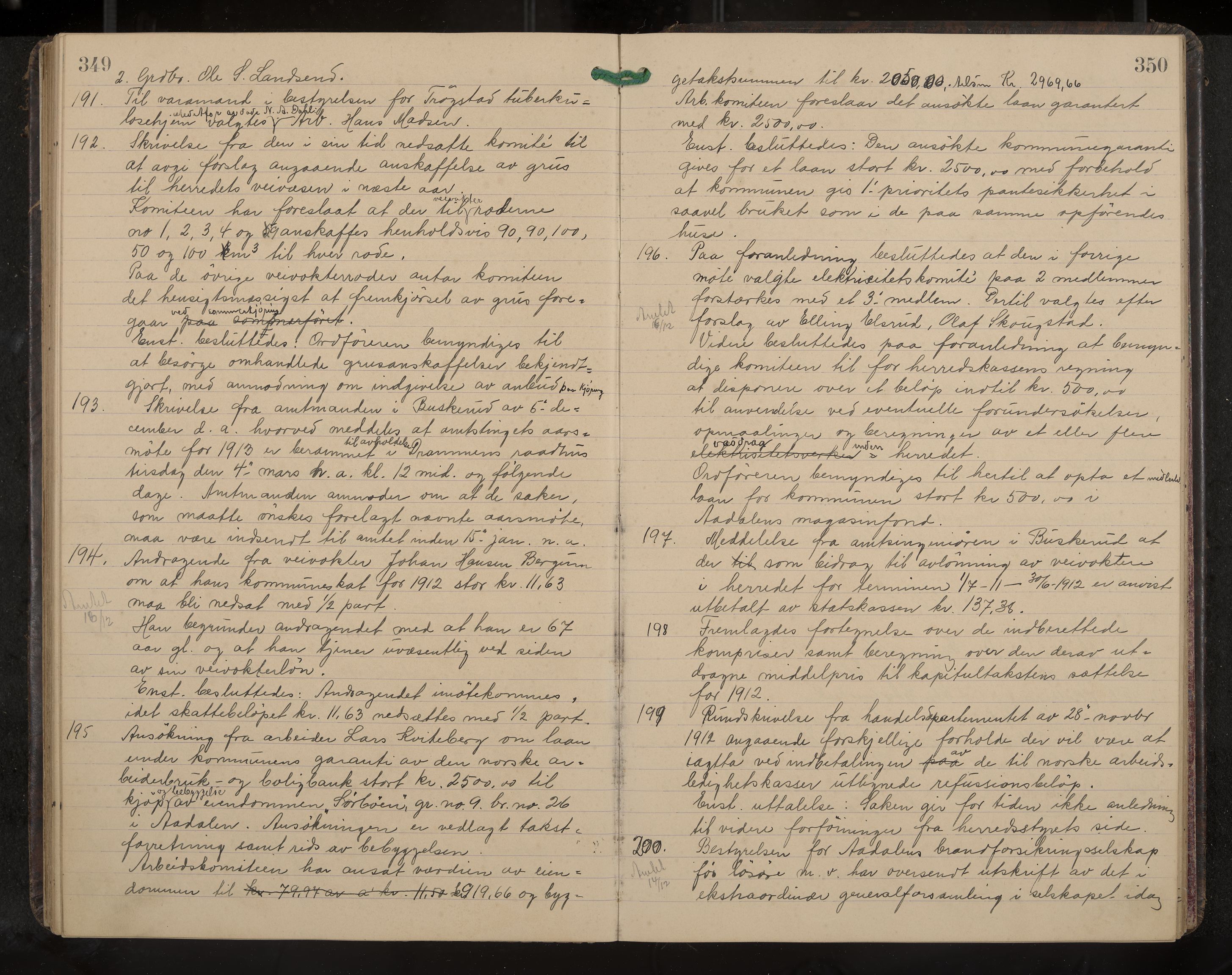 Ådal formannskap og sentraladministrasjon, IKAK/0614021/A/Aa/L0003: Møtebok, 1907-1914, p. 349-350