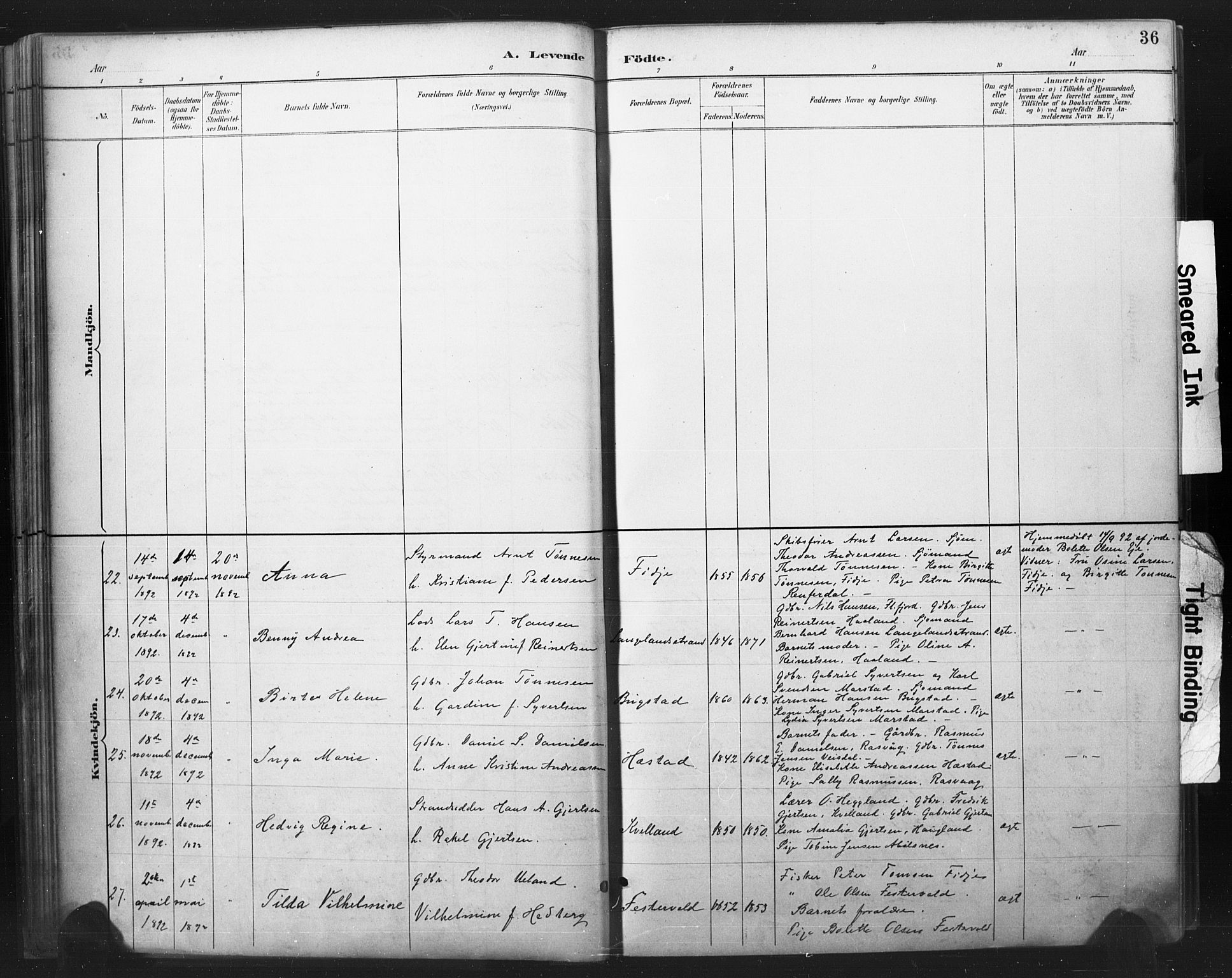 Flekkefjord sokneprestkontor, AV/SAK-1111-0012/F/Fa/Fab/L0006: Parish register (official) no. A 6, 1886-1901, p. 36