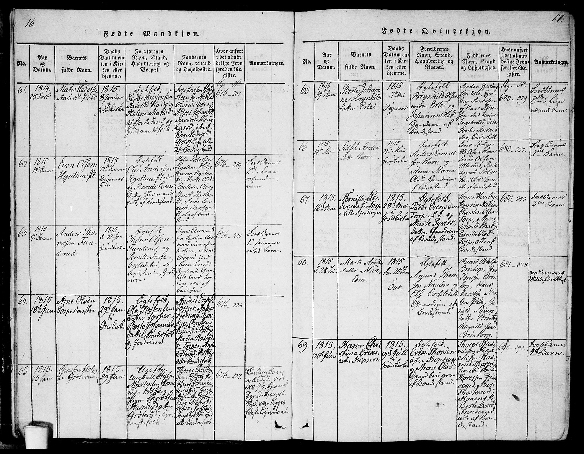 Rakkestad prestekontor Kirkebøker, AV/SAO-A-2008/F/Fa/L0006: Parish register (official) no. I 6, 1814-1824, p. 16-17