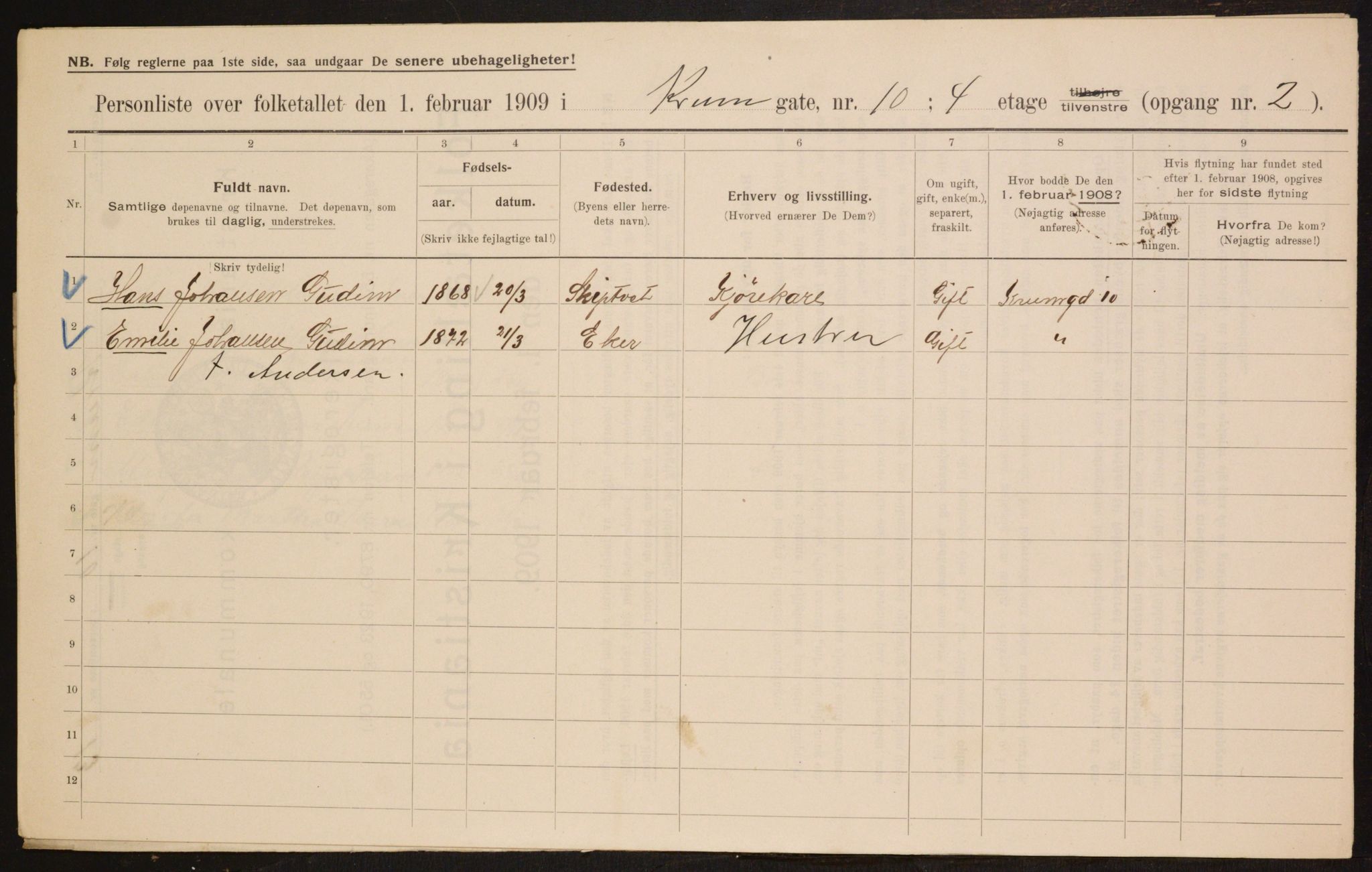 OBA, Municipal Census 1909 for Kristiania, 1909, p. 50378