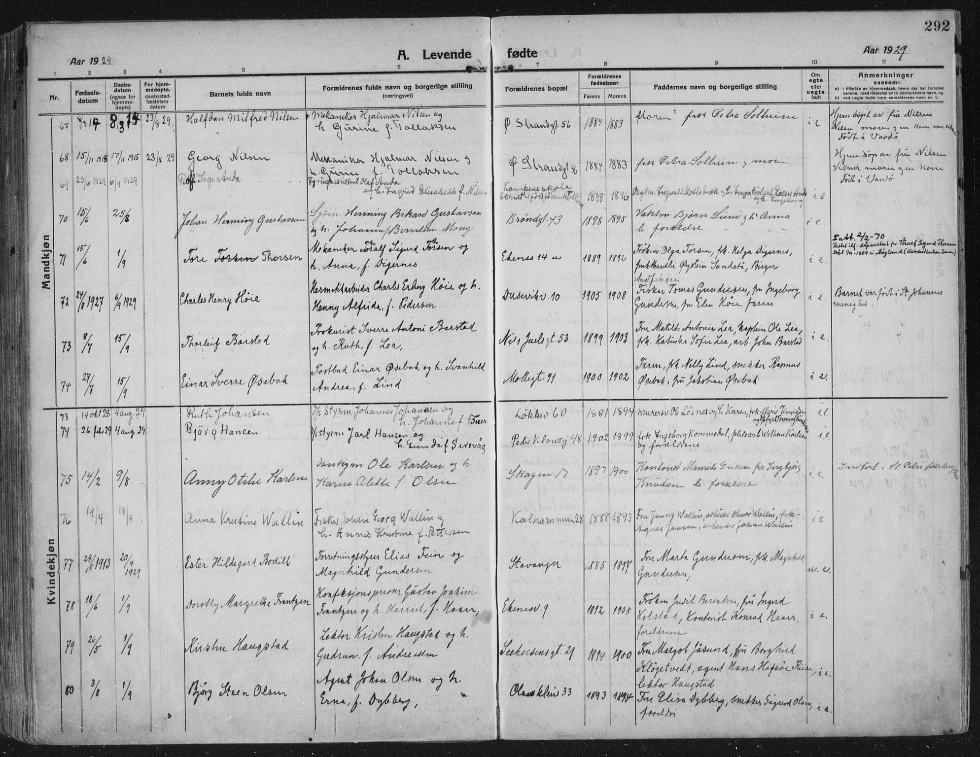 Domkirken sokneprestkontor, AV/SAST-A-101812/002/A/L0018: Parish register (official) no. A 34, 1915-1929, p. 292