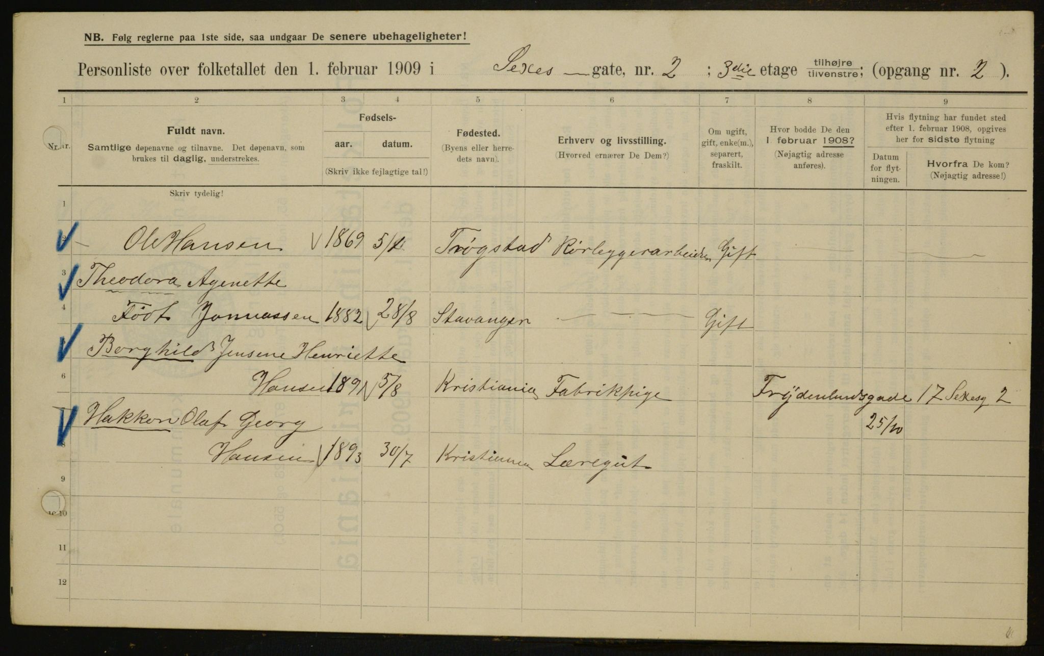 OBA, Municipal Census 1909 for Kristiania, 1909, p. 85916