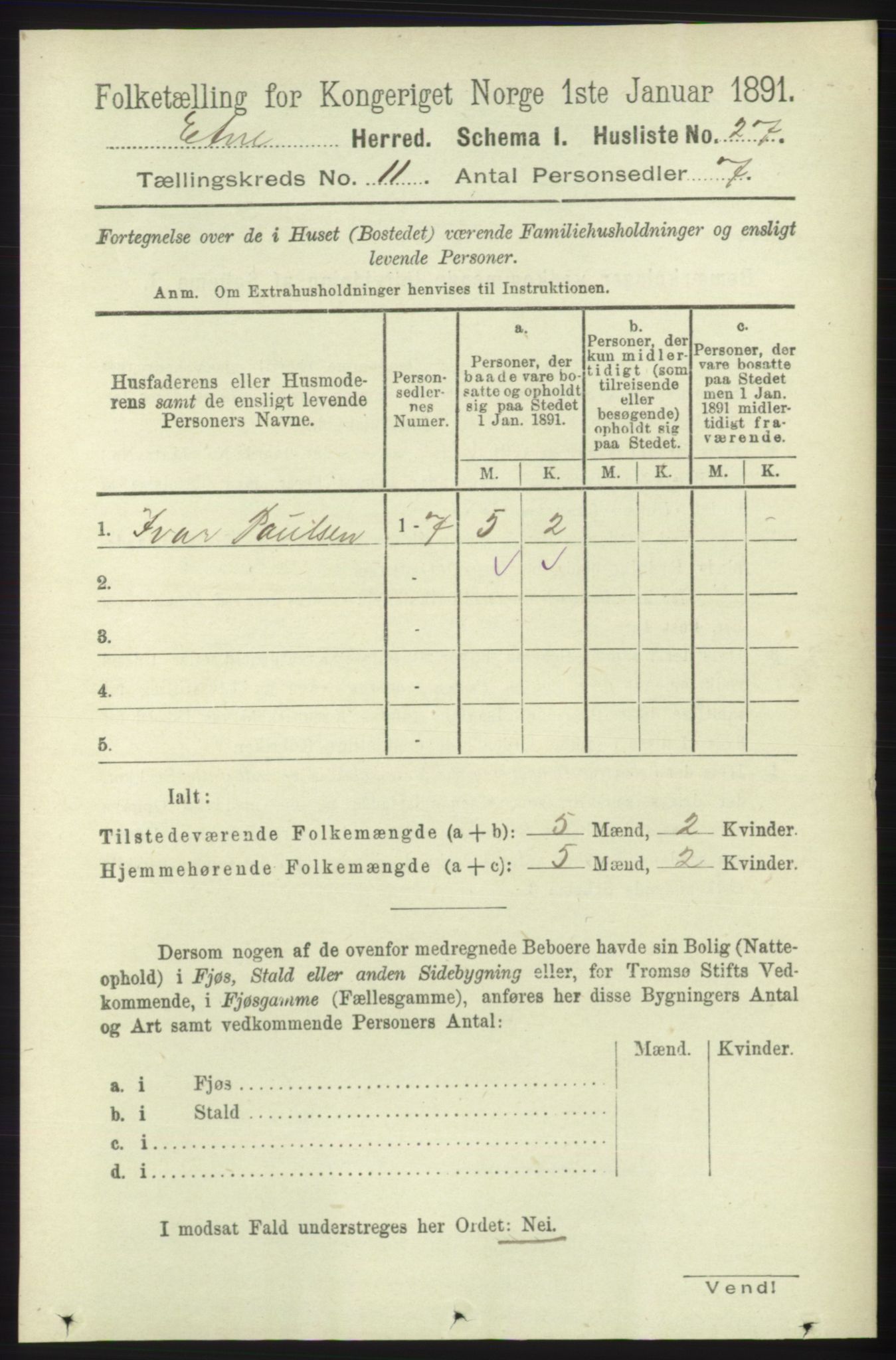 RA, 1891 census for 1211 Etne, 1891, p. 2229