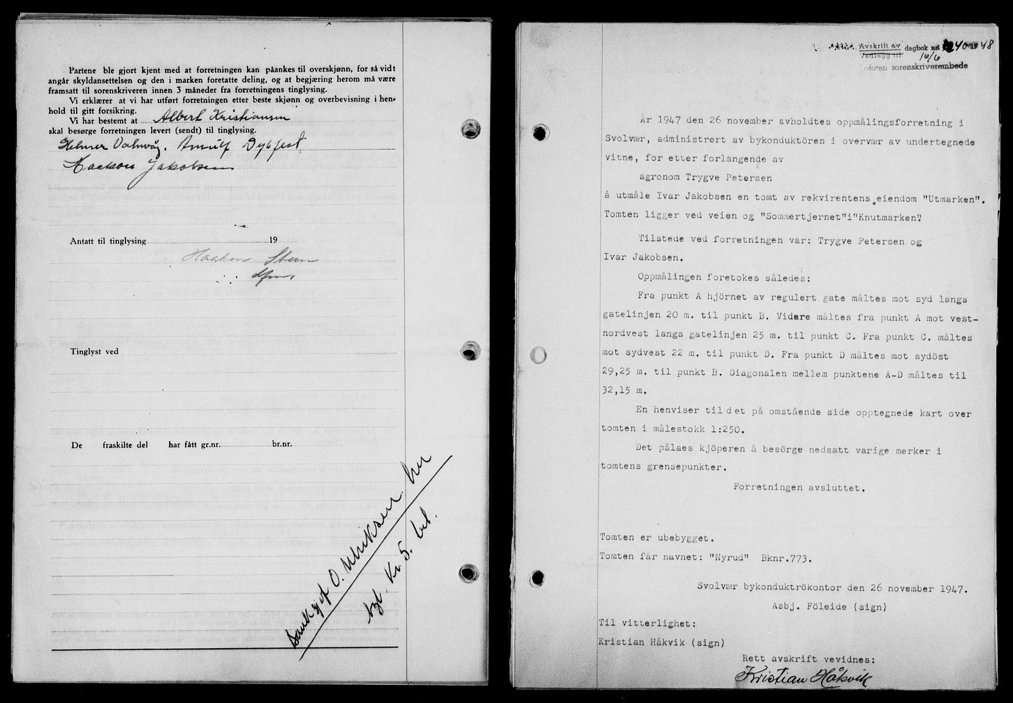 Lofoten sorenskriveri, SAT/A-0017/1/2/2C/L0018a: Mortgage book no. 18a, 1948-1948, Diary no: : 1240/1948