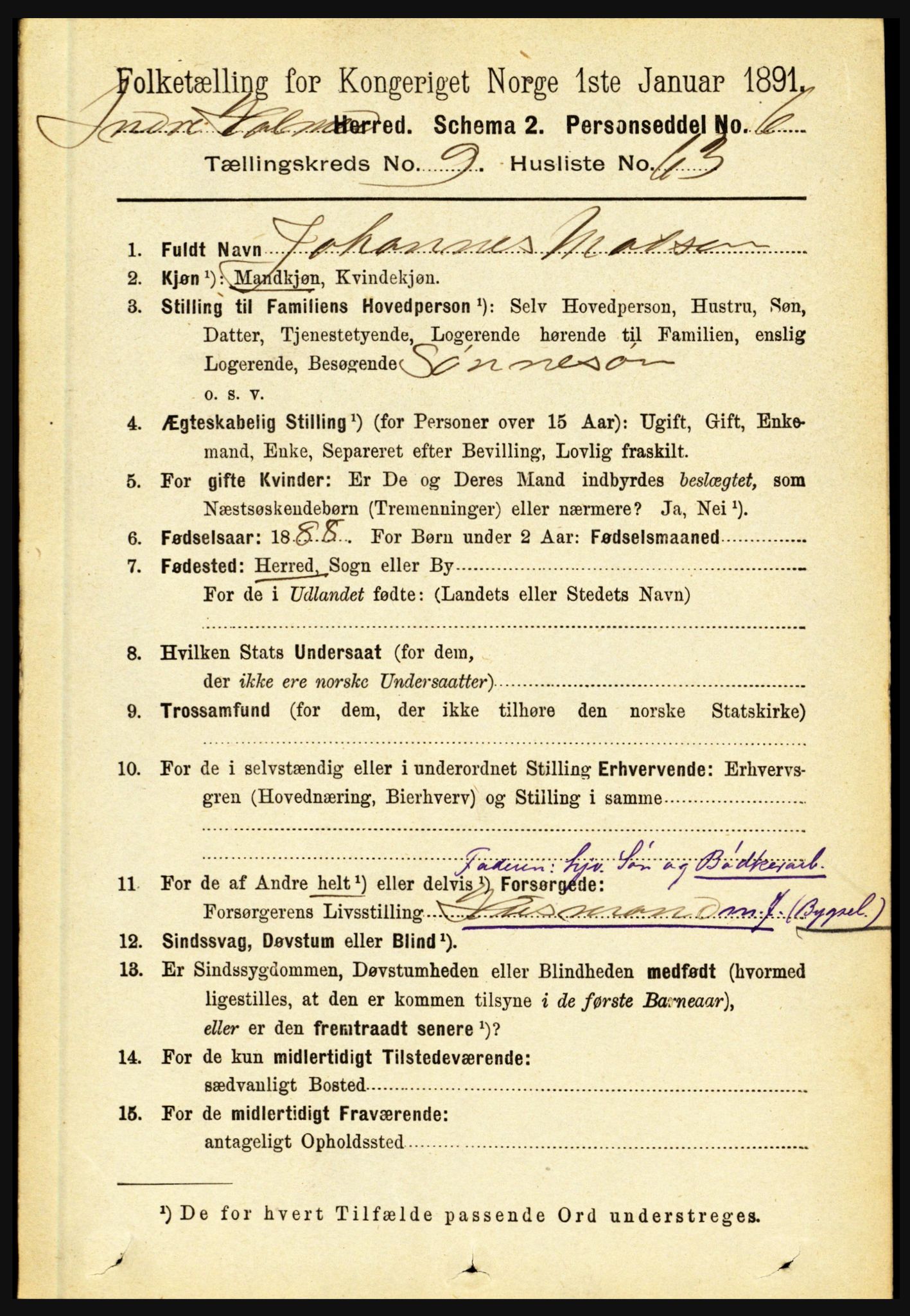 RA, 1891 census for 1430 Indre Holmedal, 1891, p. 4457