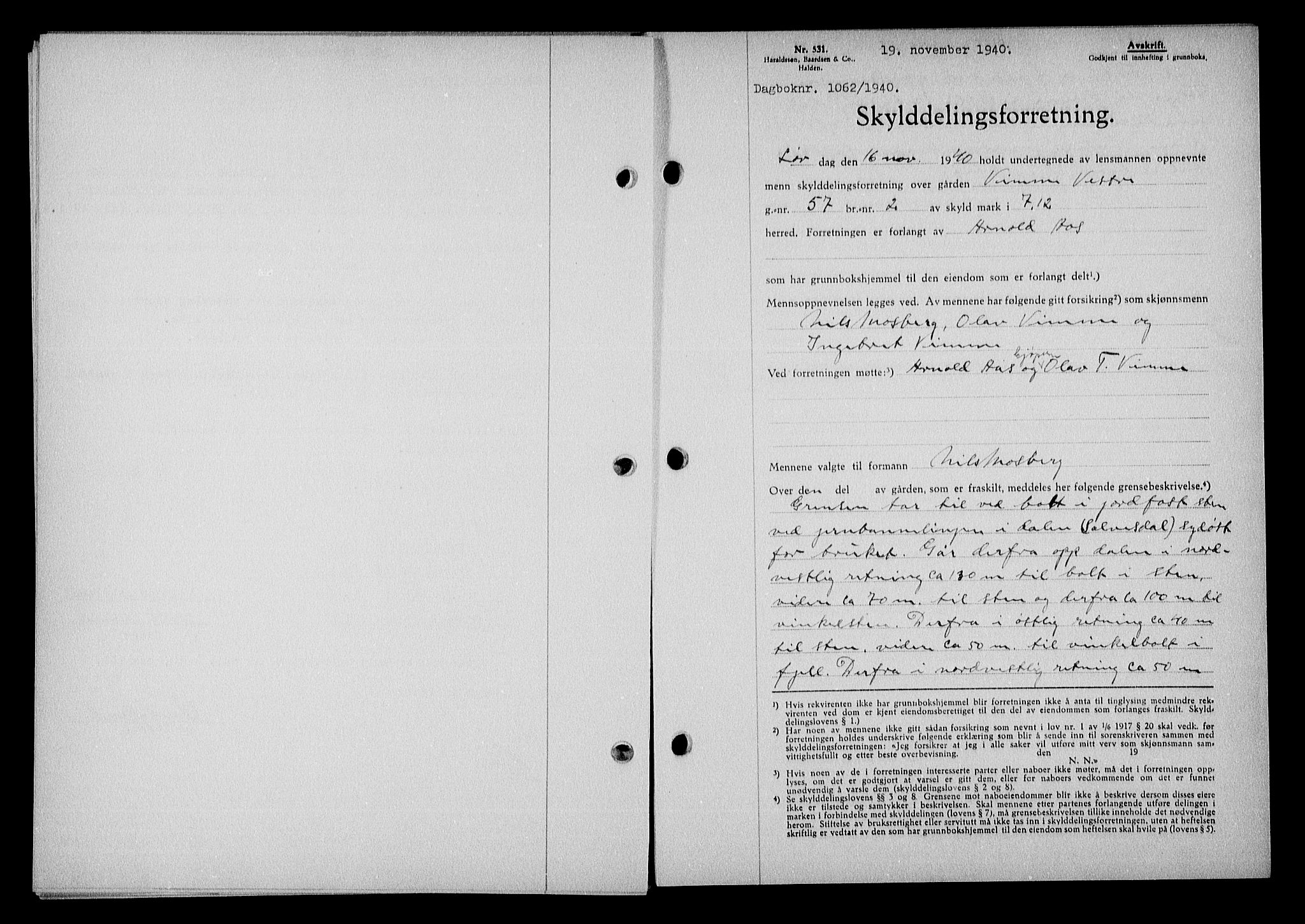 Nedenes sorenskriveri, AV/SAK-1221-0006/G/Gb/Gba/L0048: Mortgage book no. A-II, 1940-1941, Diary no: : 1062/1940