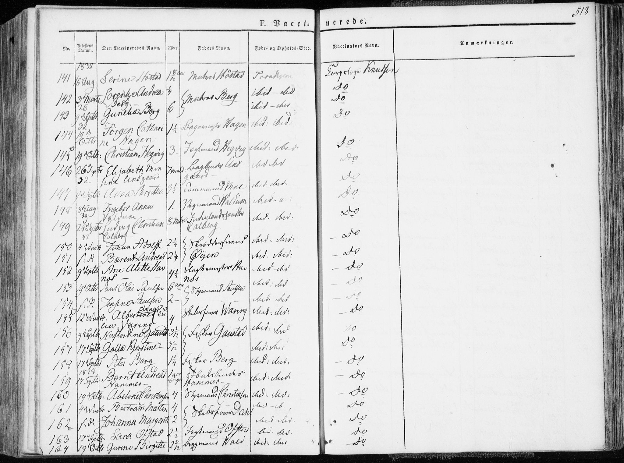 Ministerialprotokoller, klokkerbøker og fødselsregistre - Sør-Trøndelag, SAT/A-1456/601/L0047: Parish register (official) no. 601A15, 1831-1839, p. 518