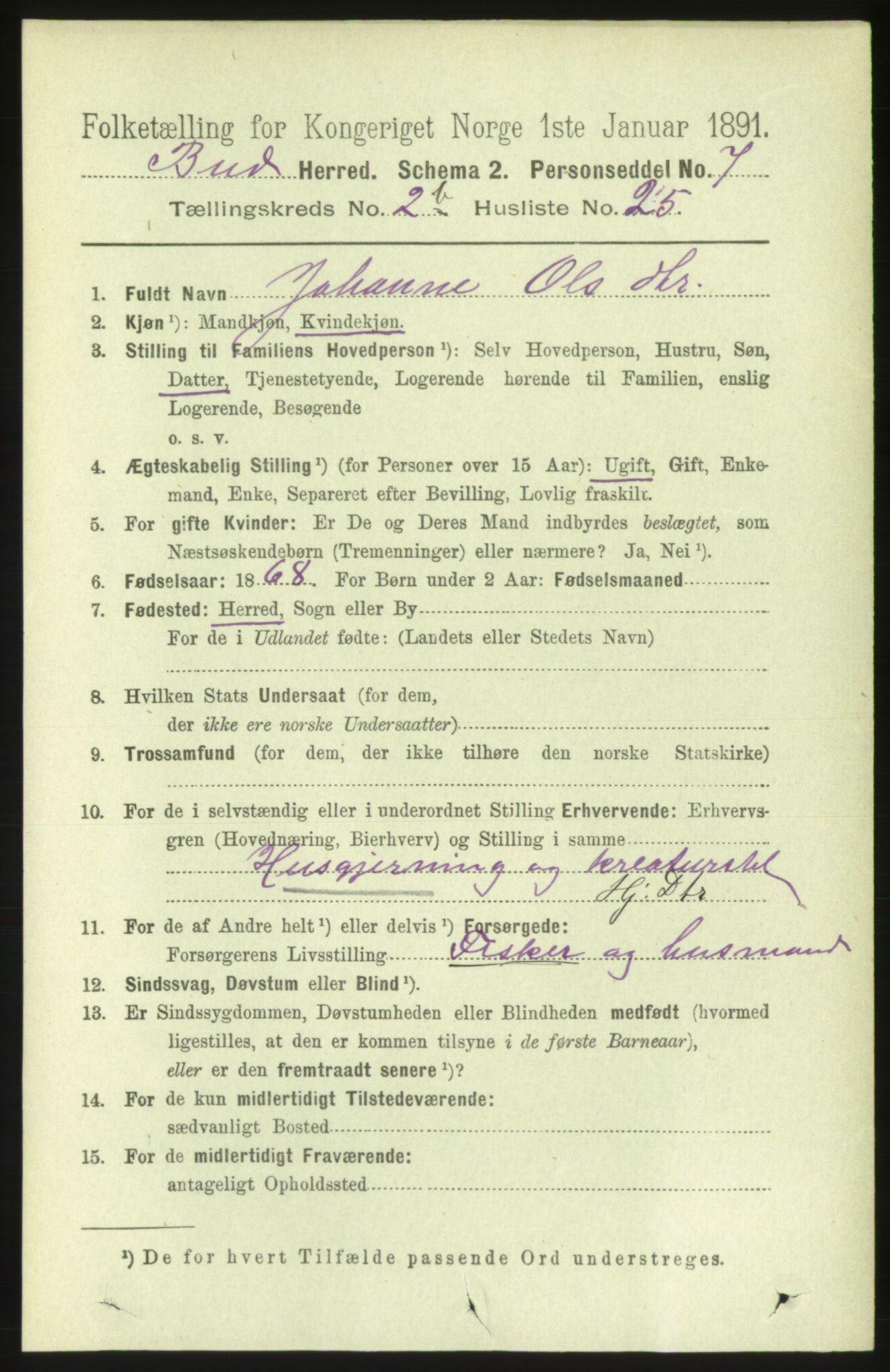 RA, 1891 census for 1549 Bud, 1891, p. 1379