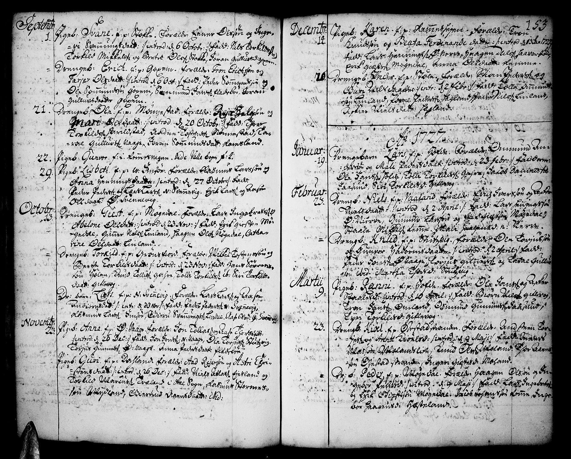 Sør-Audnedal sokneprestkontor, AV/SAK-1111-0039/F/Fa/Fab/L0001: Parish register (official) no. A 1 /2, 1726-1769, p. 153