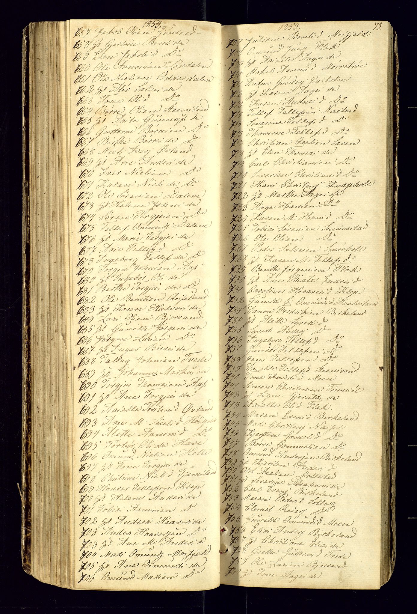 Birkenes sokneprestkontor, SAK/1111-0004/F/Fc/L0003: Communicants register no. C-3, 1849-1858, p. 73