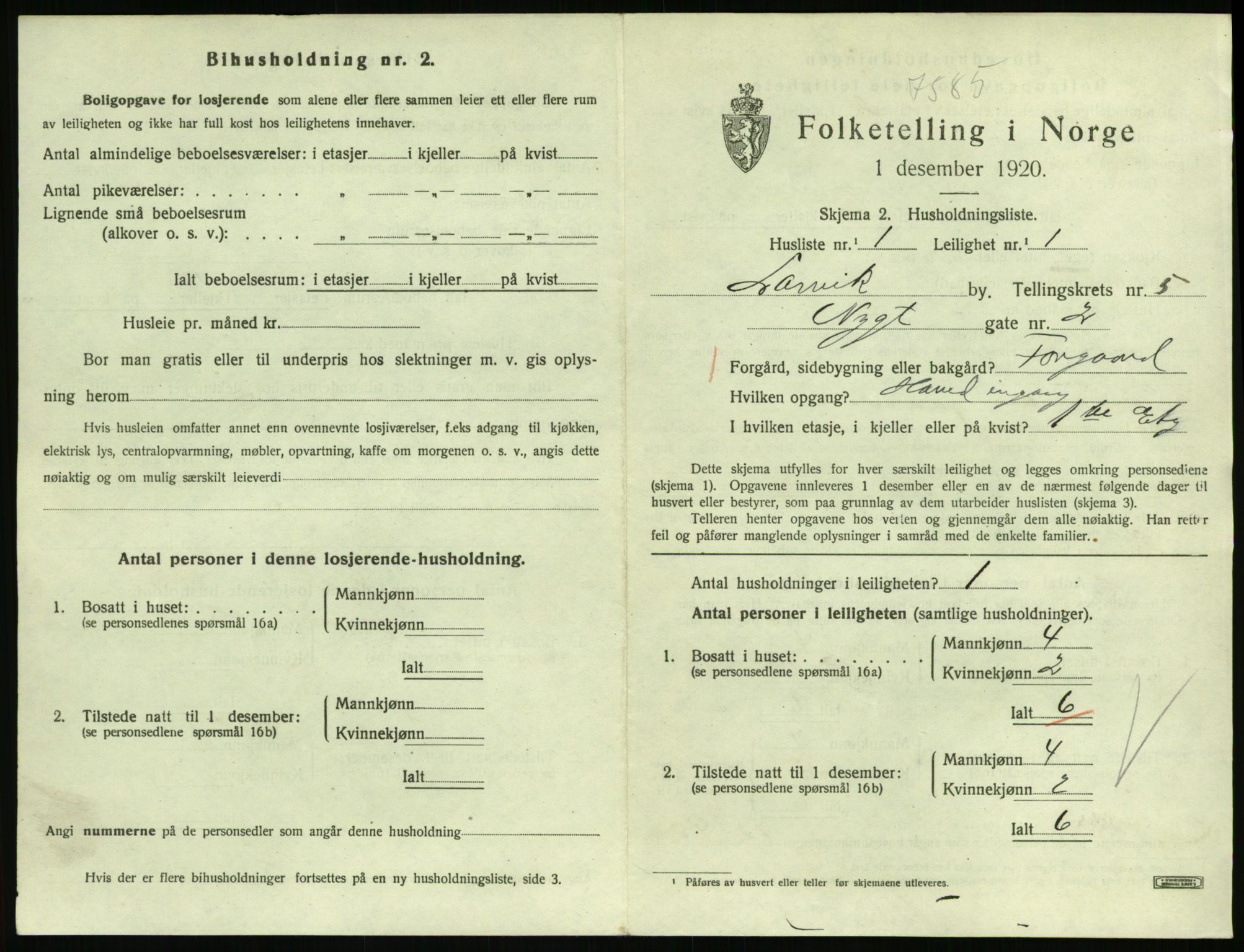 SAKO, 1920 census for Larvik, 1920, p. 4864